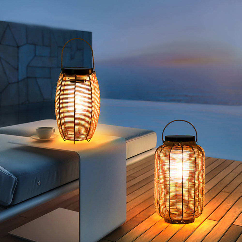 Ray Retro Lantern Metal/Rattan Floor Lamp, Wood Color - Neutral Decor