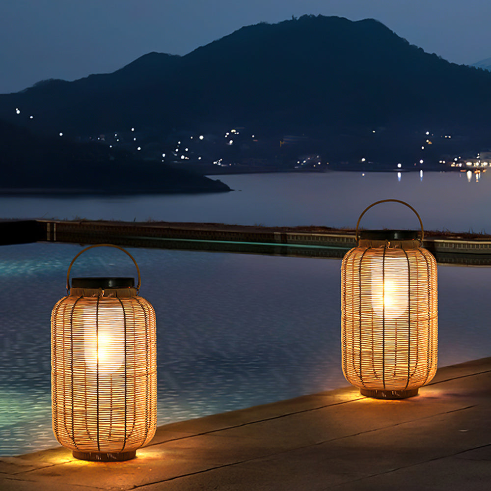 Ray Retro Lantern Metal/Rattan Floor Lamp, Wood Color - Neutral Decor