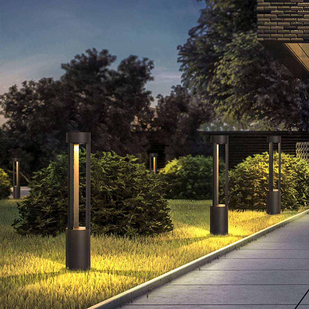 Ray Modern Cylindrical Hollow Outdoor Path Light, Black - Neutral Decor