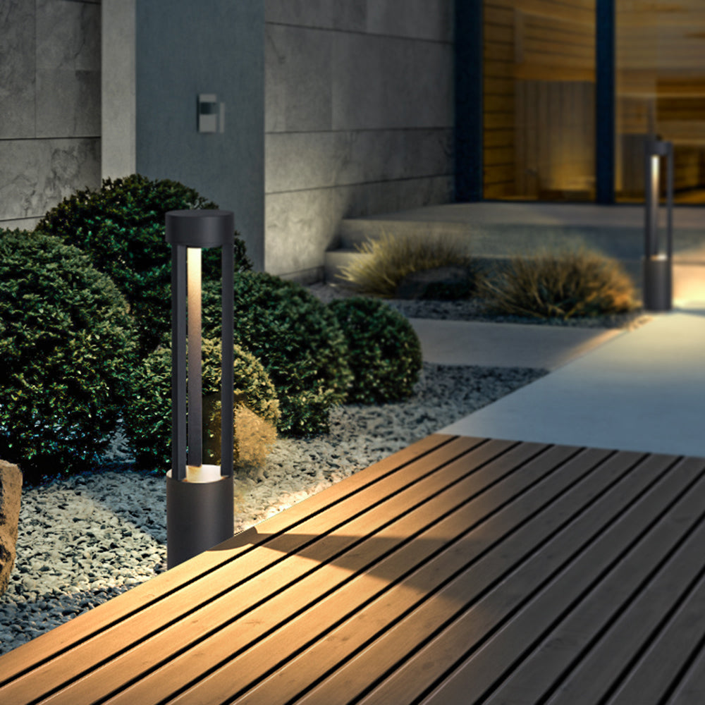 Ray Modern Cylindrical Hollow Outdoor Path Light, Black - Neutral Decor