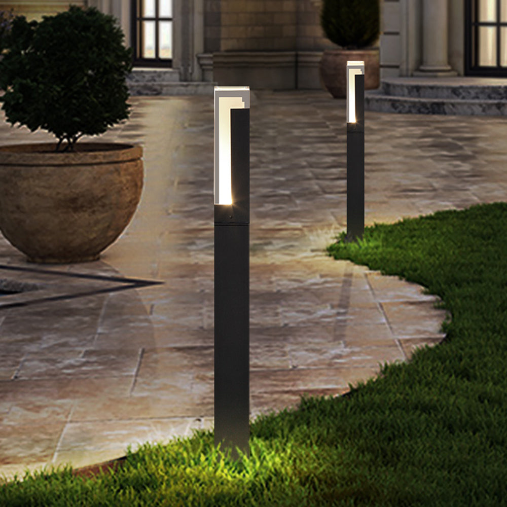 Ray Modern Rectangular Column Solar Outdoor Path Light, Black - Neutral Decor