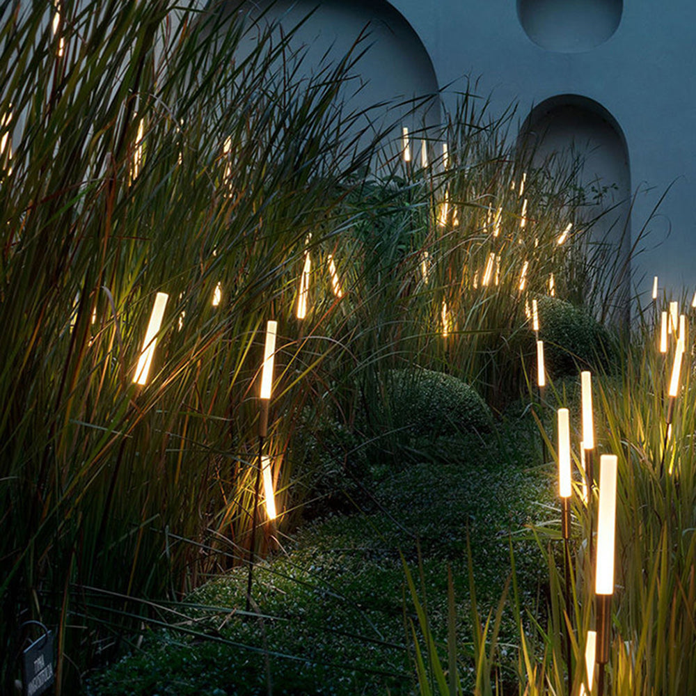 Ray Modern Metal Reed Solar Outdoor Black Post Light - Neutral Decor