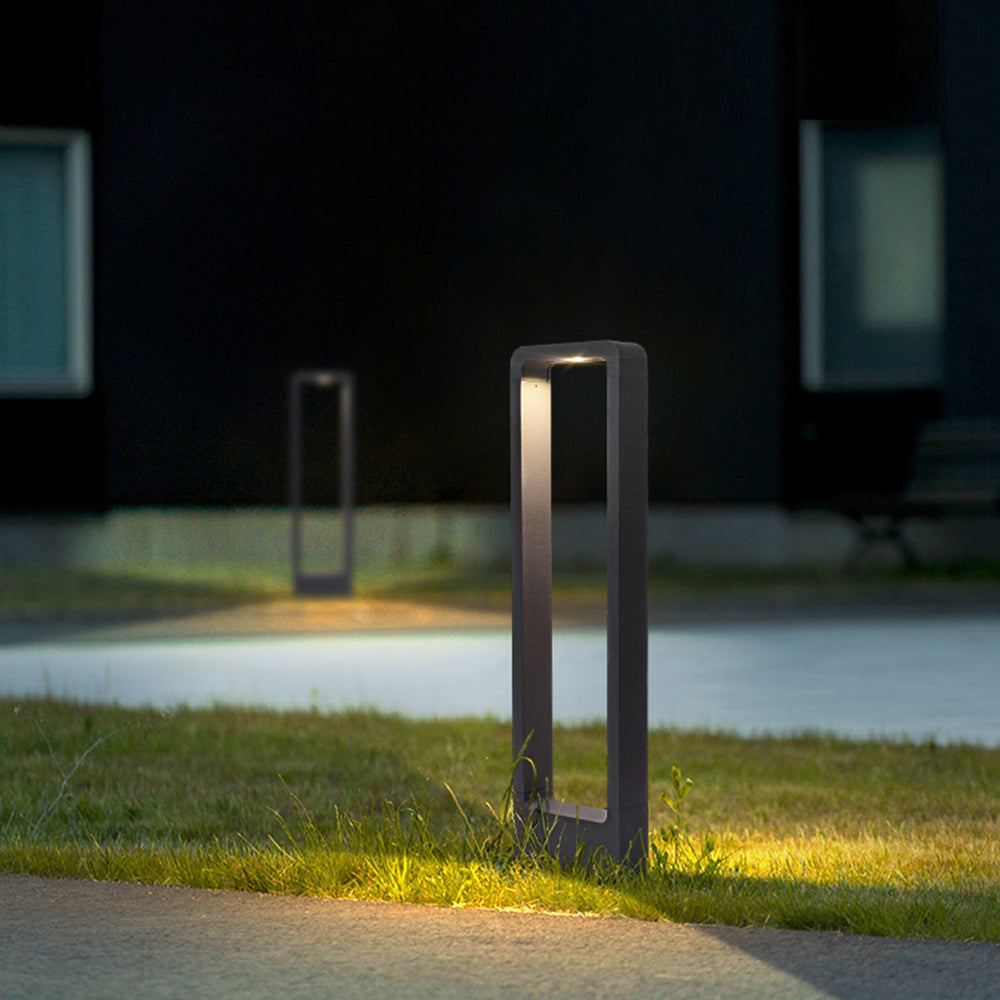 Ray Modern Metal Hollow Rectangle Outdoor Path Light, Black - Neutral Decor