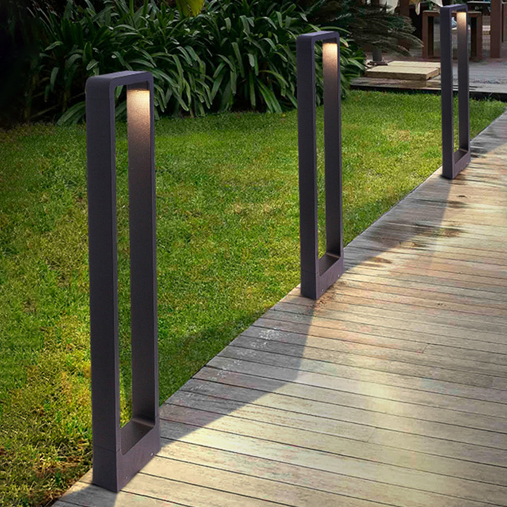 Ray Modern Metal Hollow Rectangle Outdoor Path Light, Black - Neutral Decor