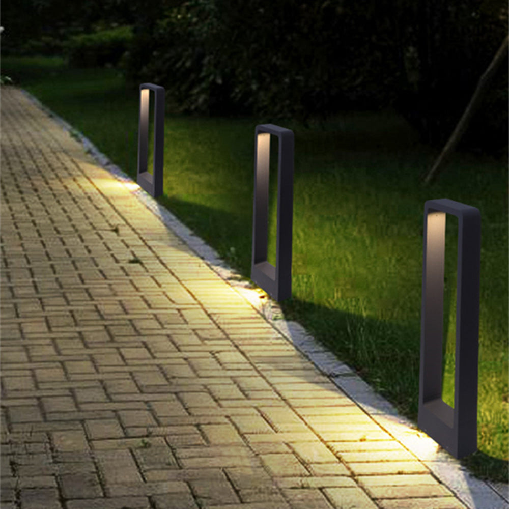 Ray Modern Metal Hollow Rectangle Outdoor Path Light, Black - Neutral Decor