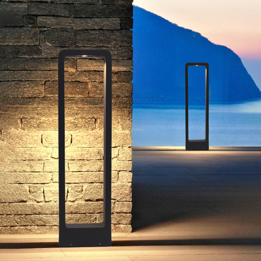Ray Modern Metal Hollow Rectangle Outdoor Path Light, Black - Neutral Decor
