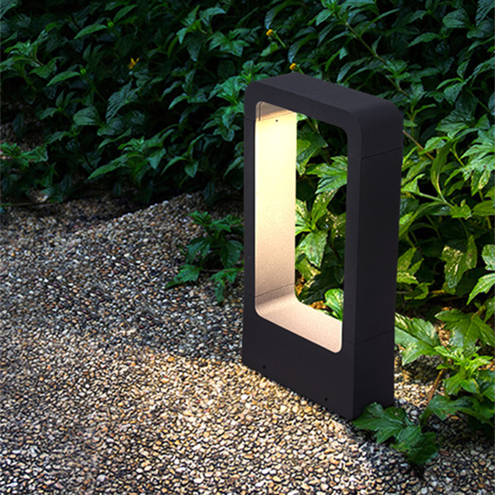 Ray Modern Metal Hollow Rectangle Outdoor Path Light, Black - Neutral Decor