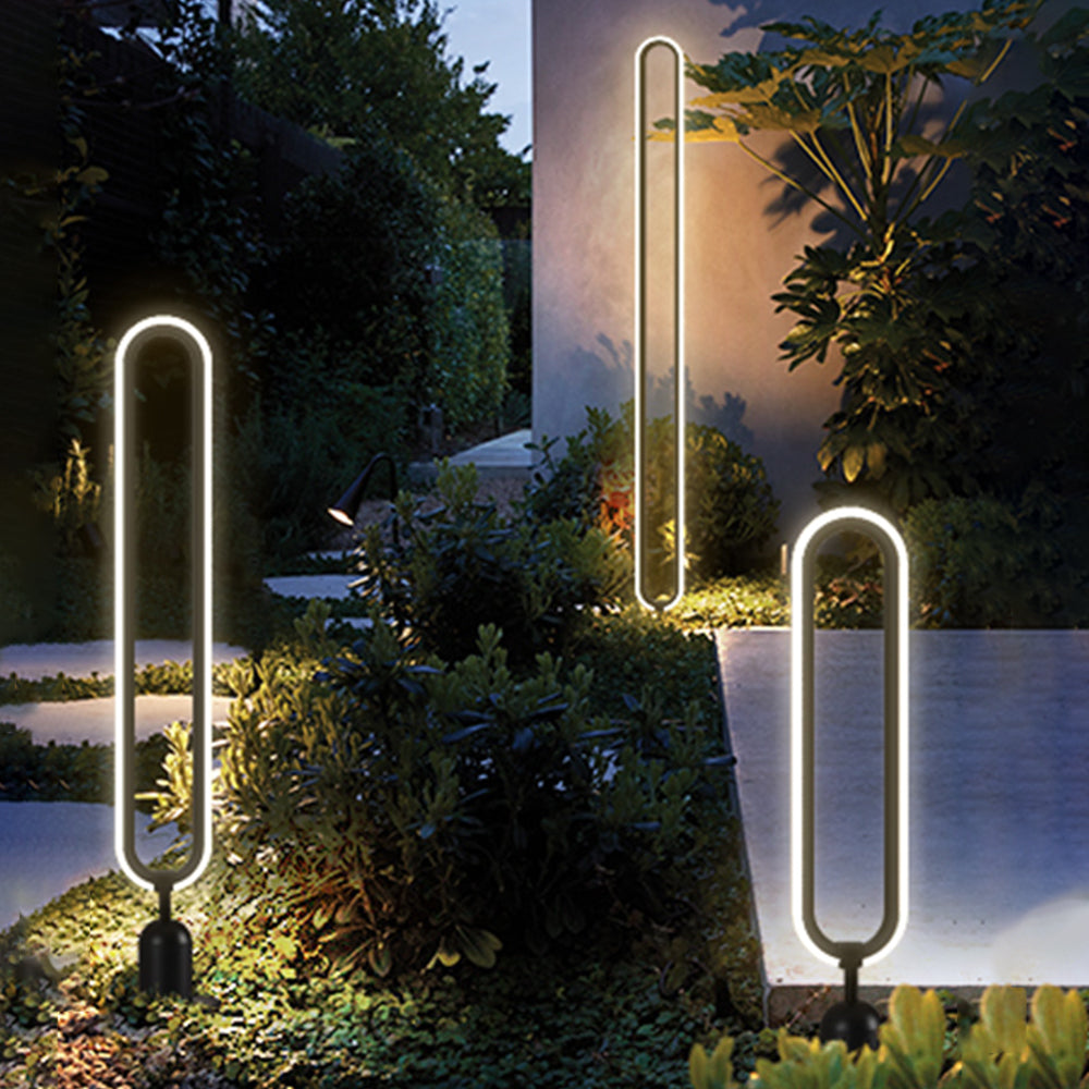 Ray Modern Metal Elliptical Ring Solar Outdoor Path Light, Black - Neutral Decor