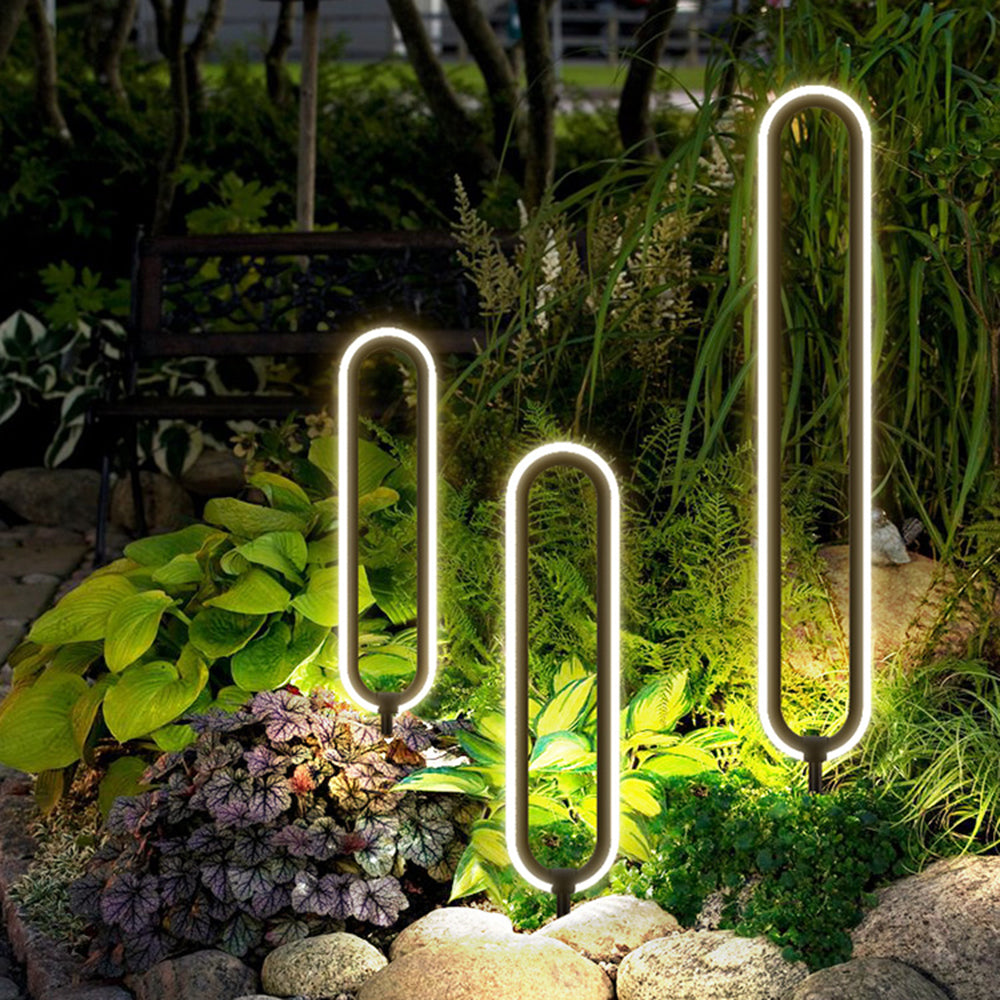 Ray Modern Metal Elliptical Ring Solar Outdoor Path Light, Black - Neutral Decor
