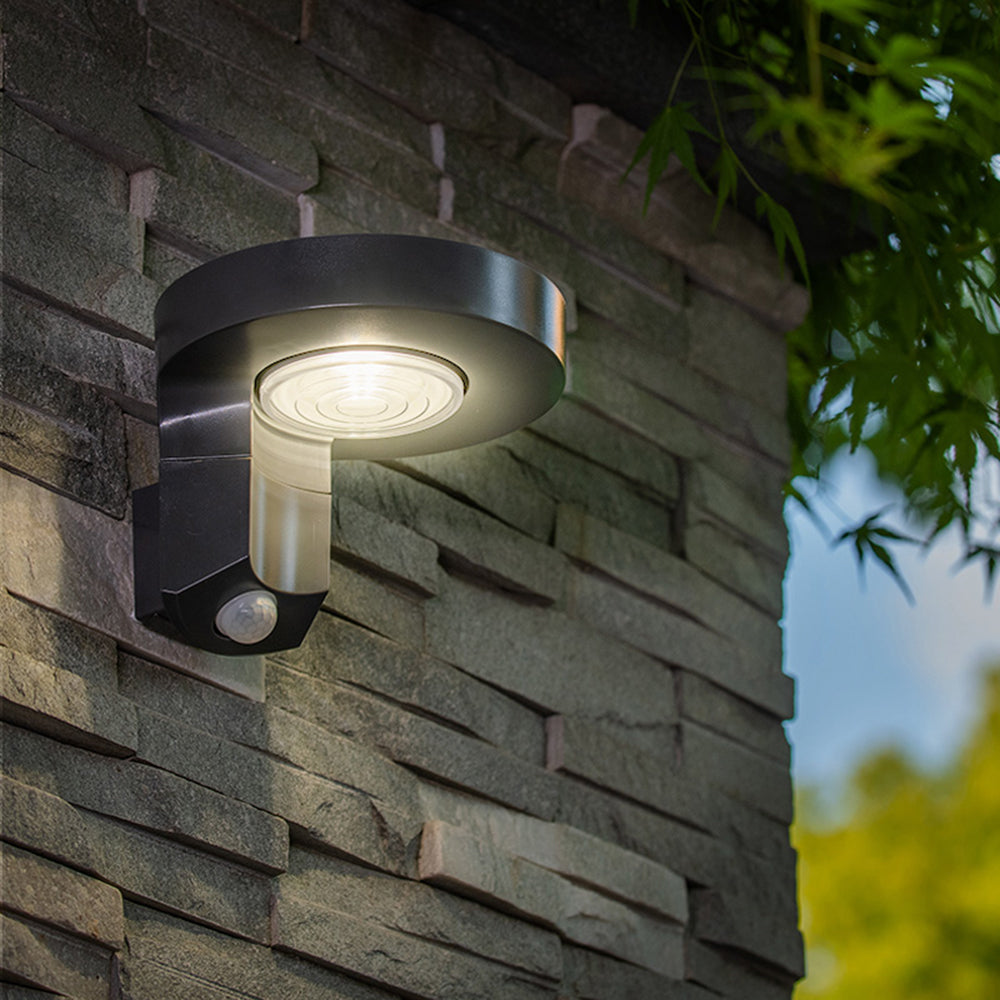 Ray Modern Round Metal/Acrylic Sensor Solar Waterproof Outdoor Wall Lamp, Black - Neutral Decor
