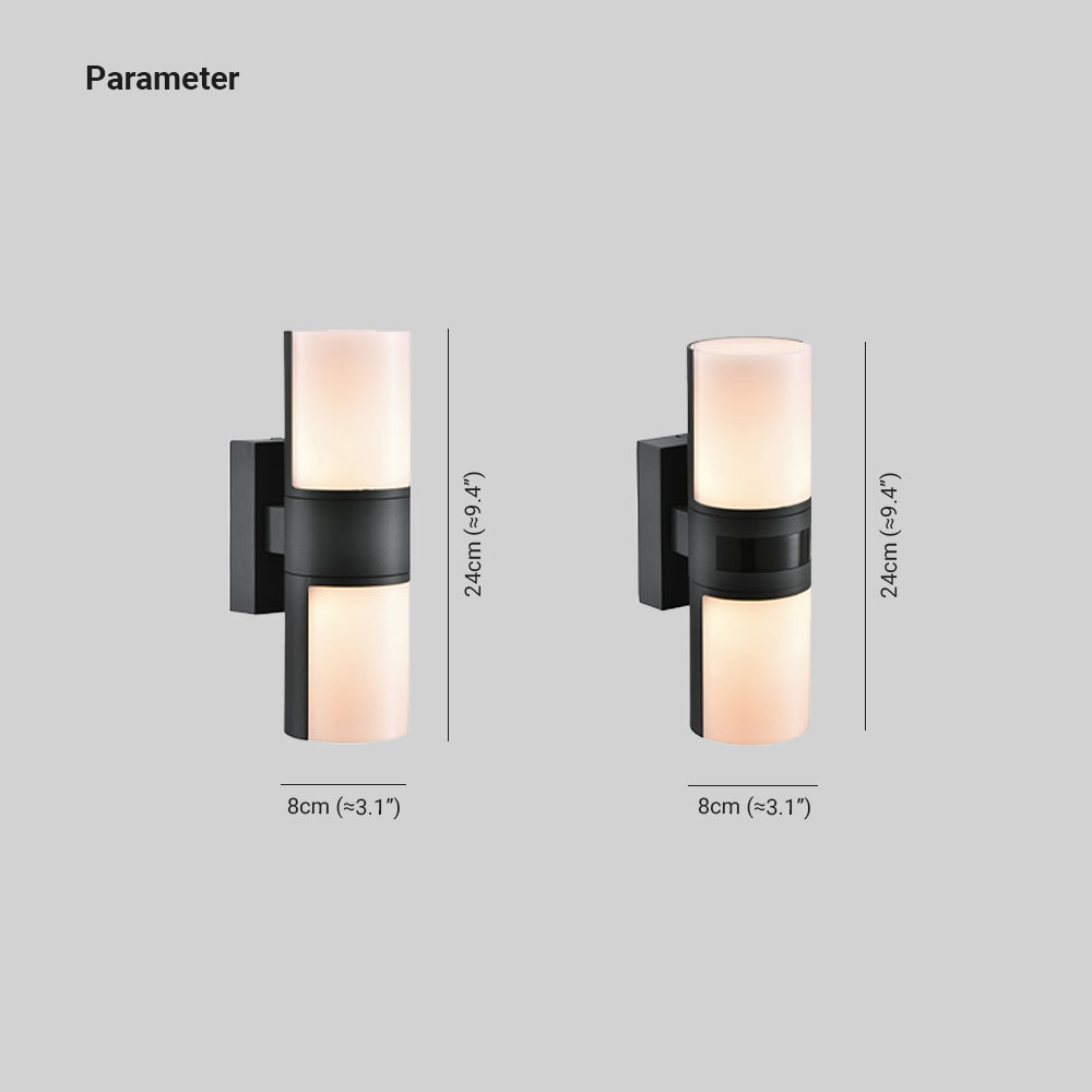 Ray Modern Cylindrical Metal/Acrylic Rotatable Outdoor Waterproof Wall Lamp, Black/White - Neutral Decor