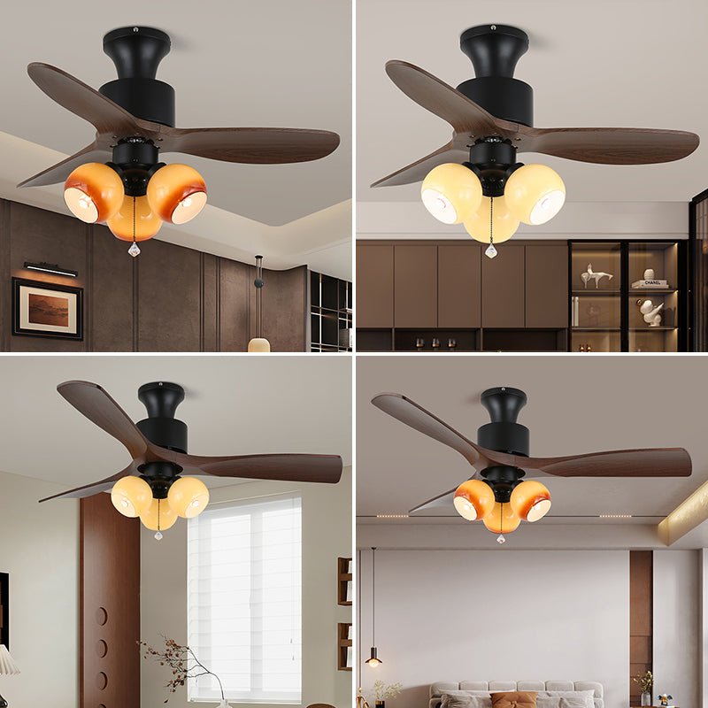 Gyr Vintage Glass Wood Ceiling Fan Light-Neutral Decor