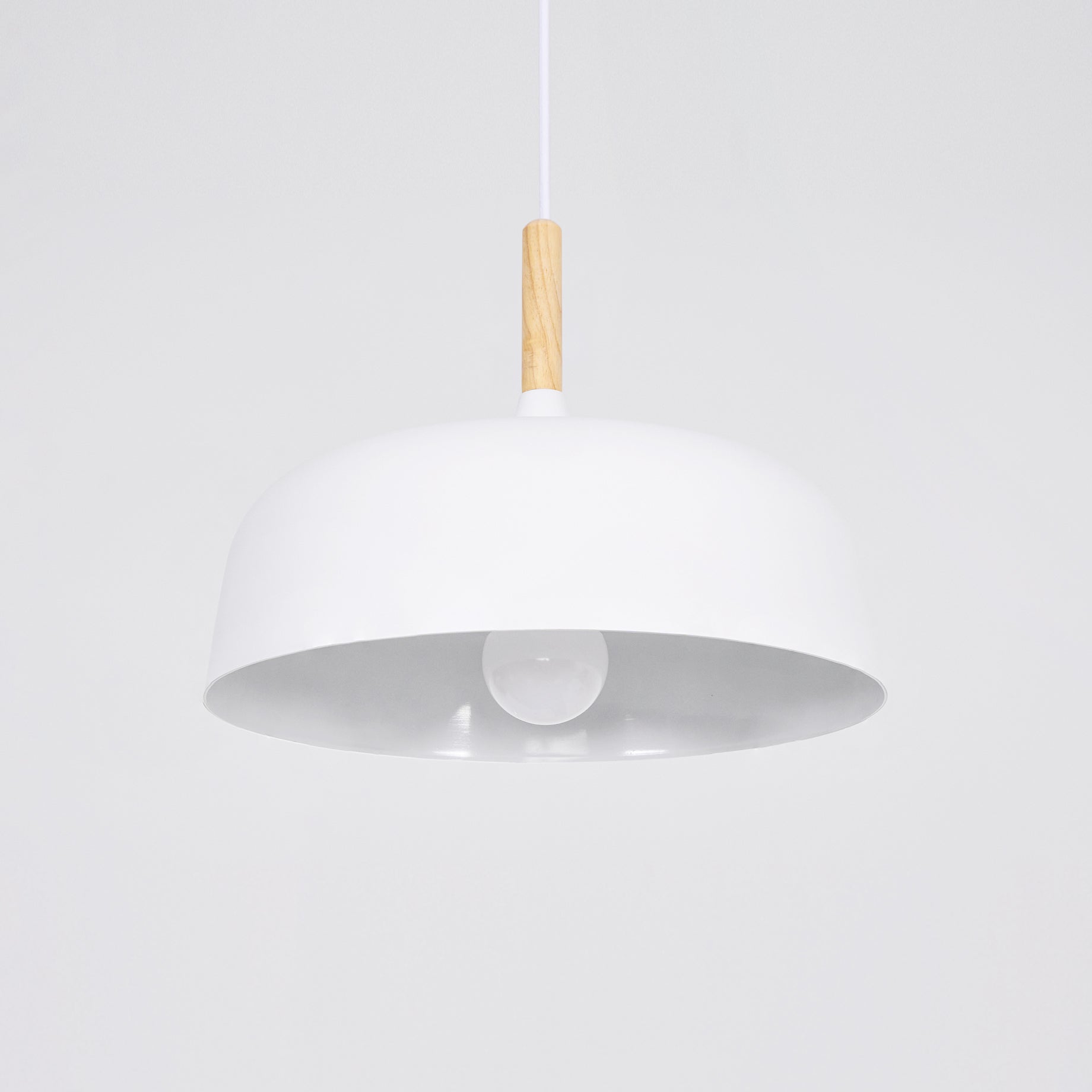 Lustra Pendant Lamp White Shade Wood-Neutral Decor