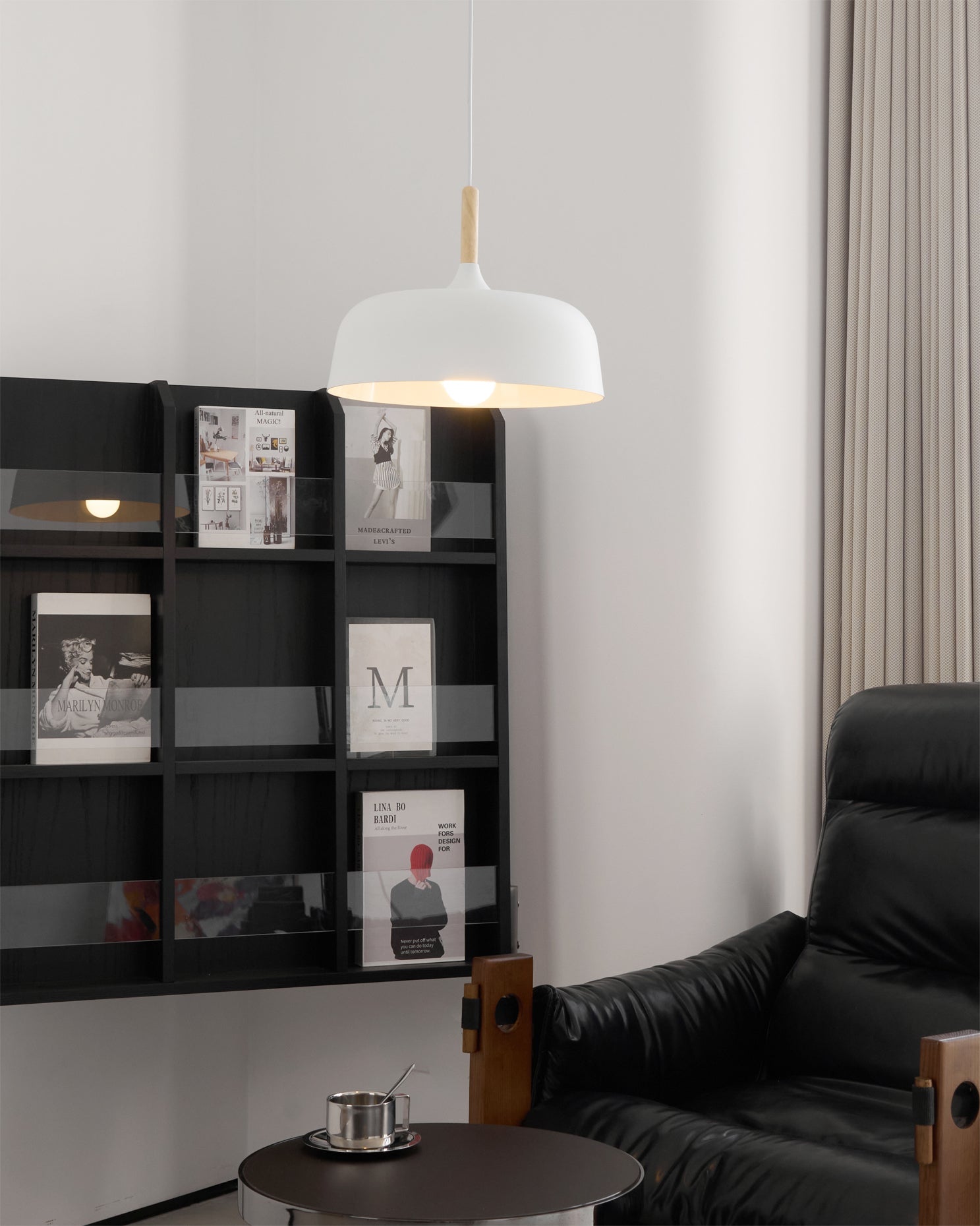 Lustra Pendant Lamp White Shade Wood-Neutral Decor