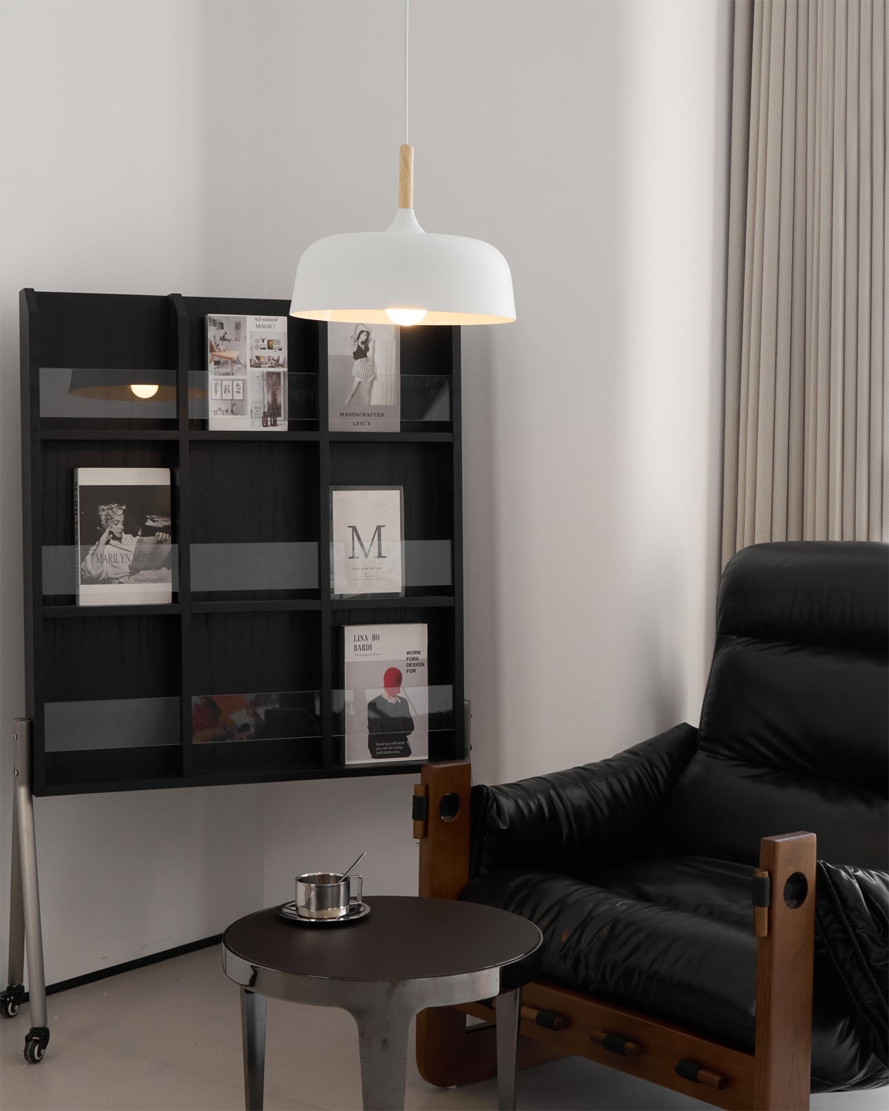 Lustra Pendant Lamp White Shade Wood-Neutral Decor