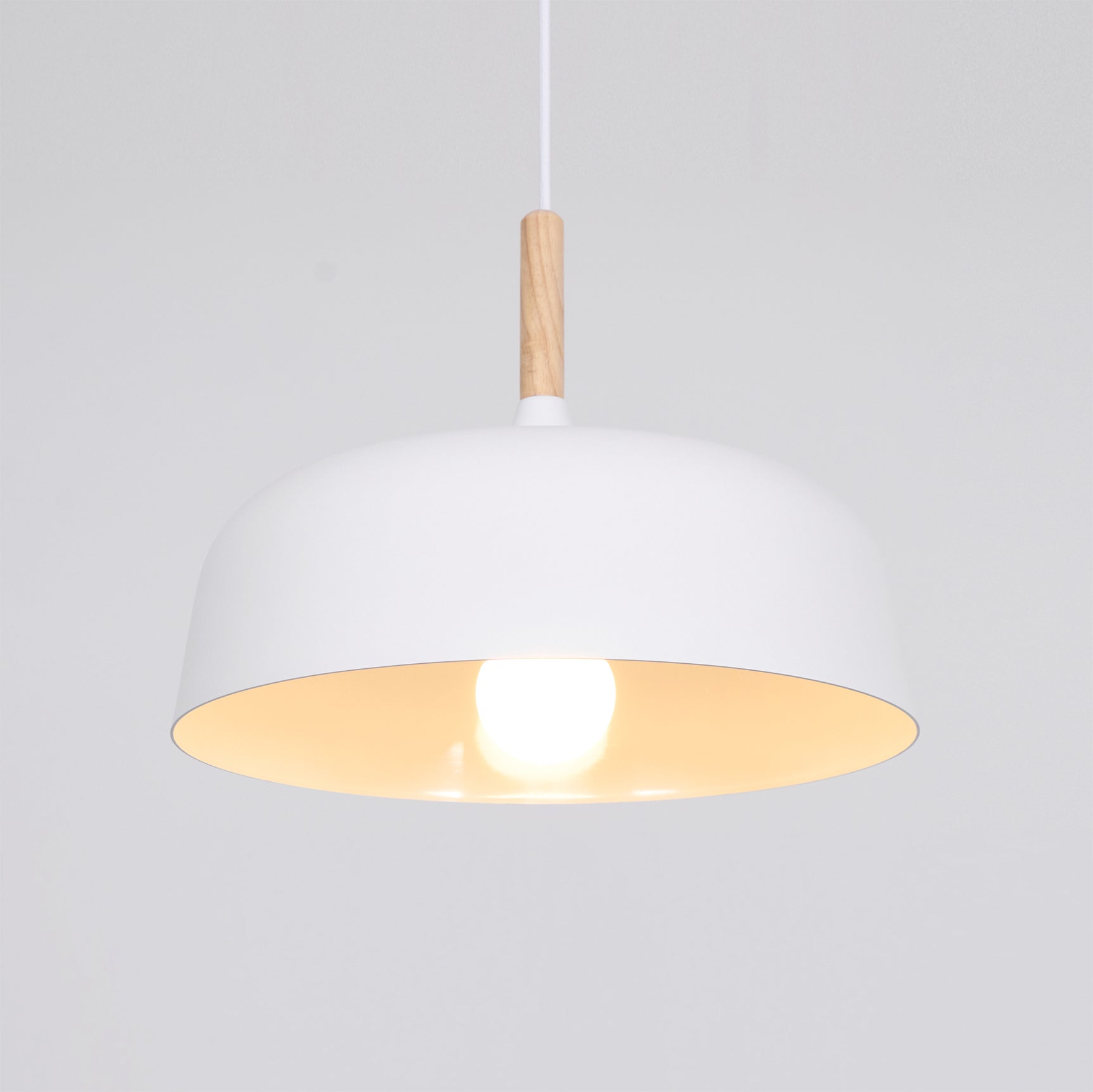 Lustra Pendant Lamp White Shade Wood-Neutral Decor