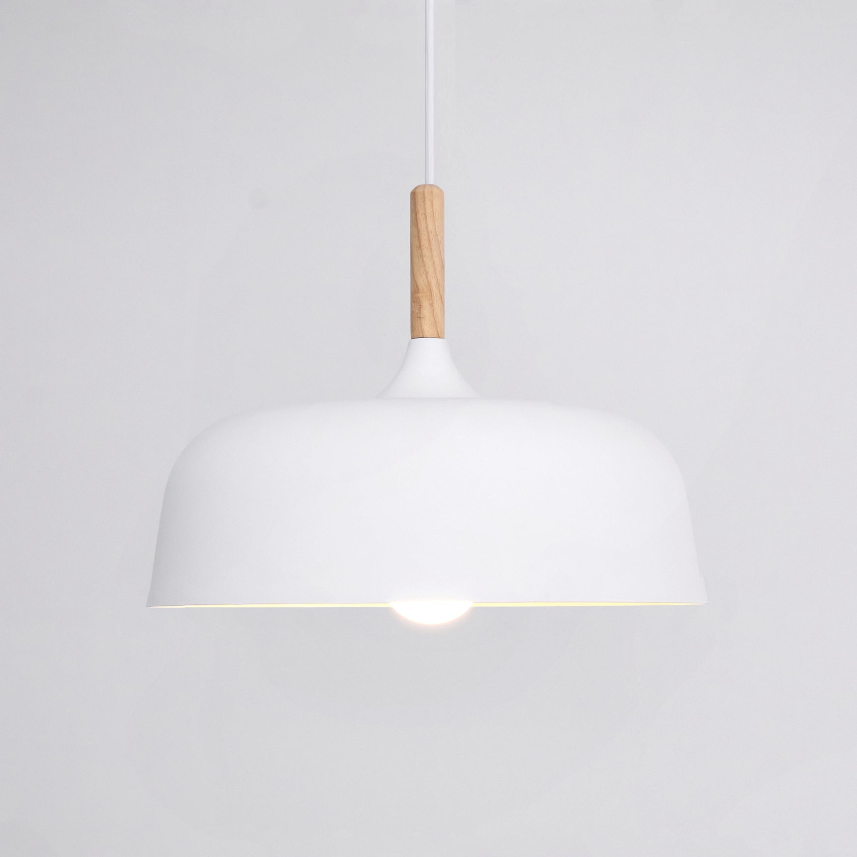 Lustra Pendant Lamp White Shade Wood-Neutral Decor