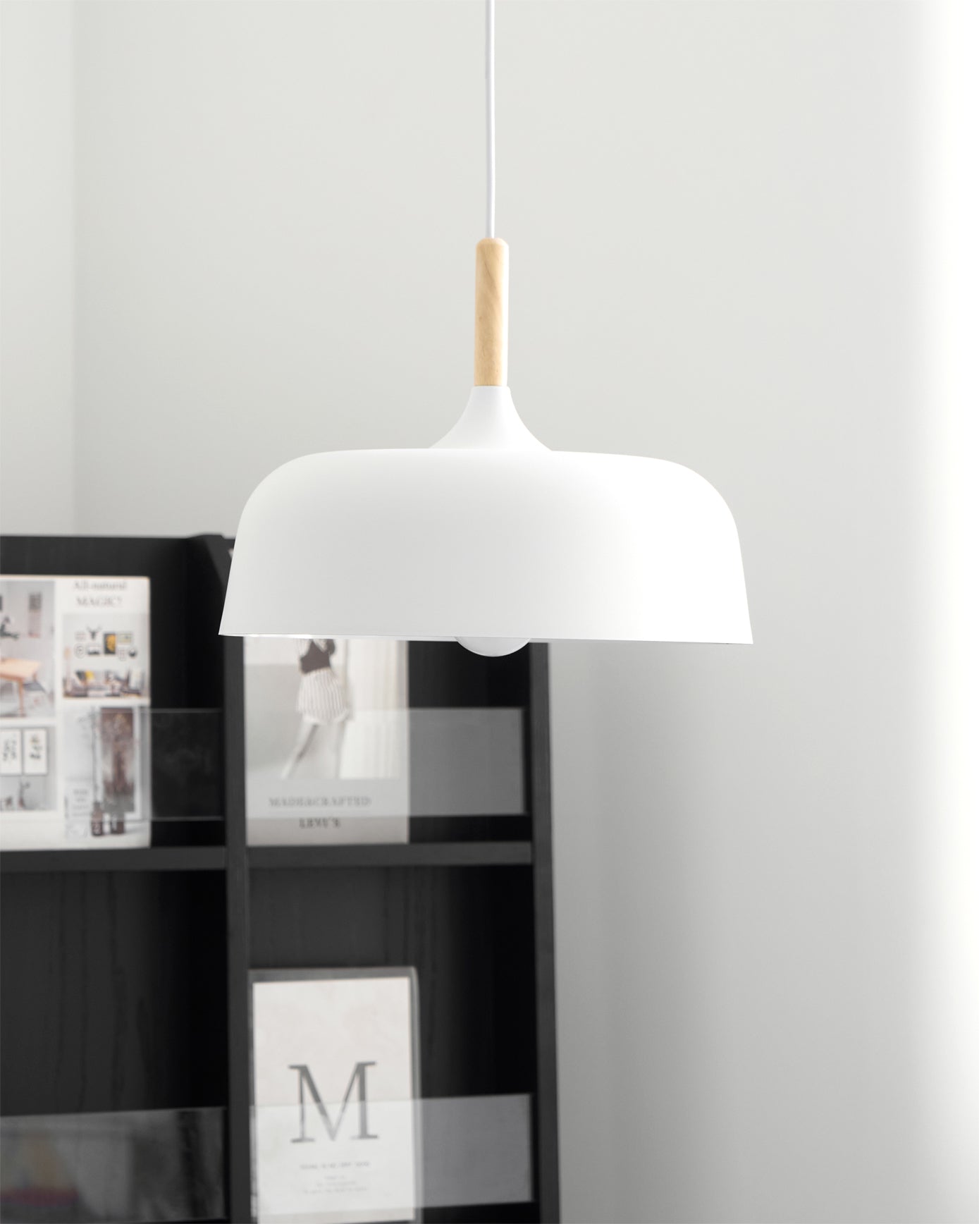 Lustra Pendant Lamp White Shade Wood-Neutral Decor