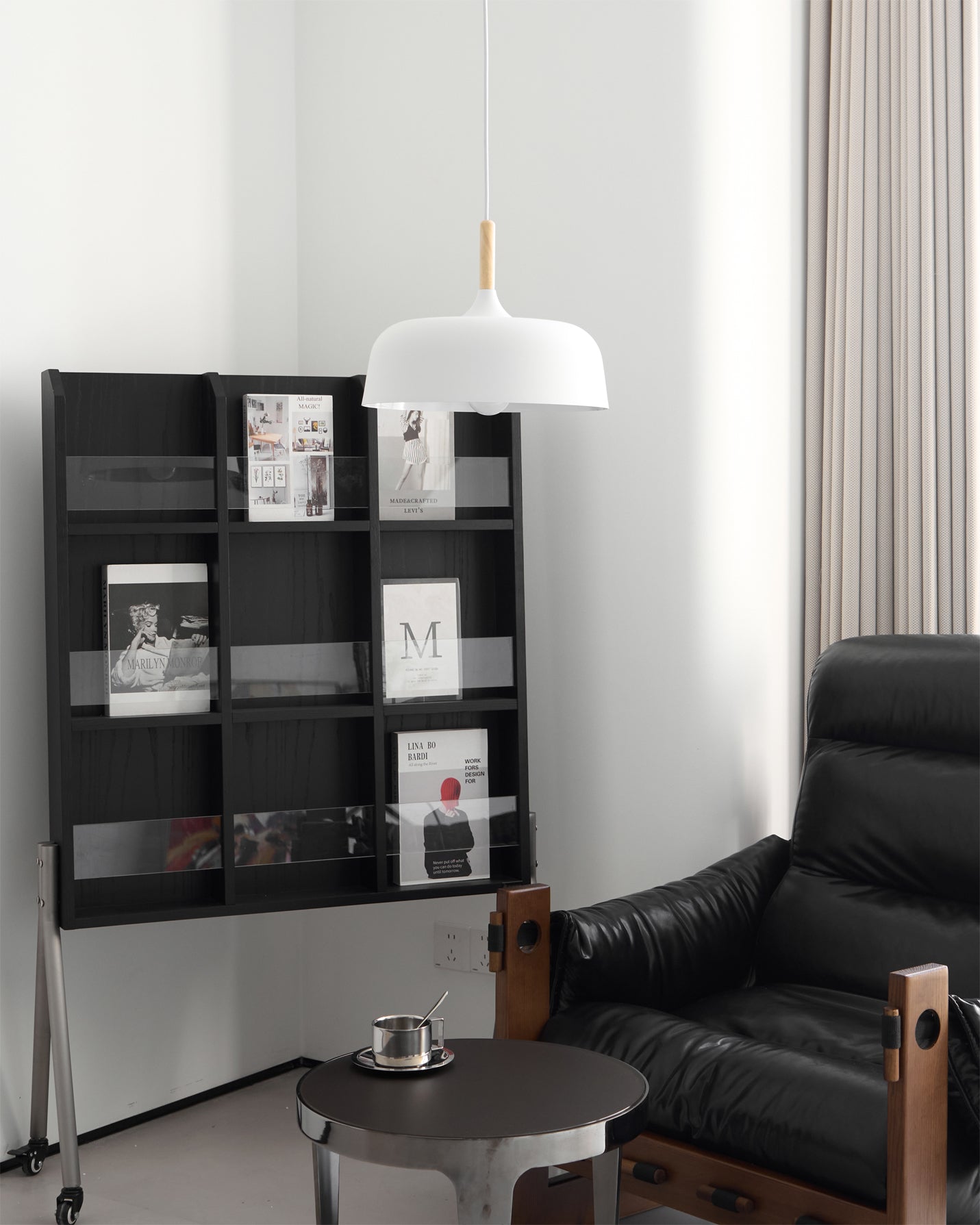 Lustra Pendant Lamp White Shade Wood-Neutral Decor