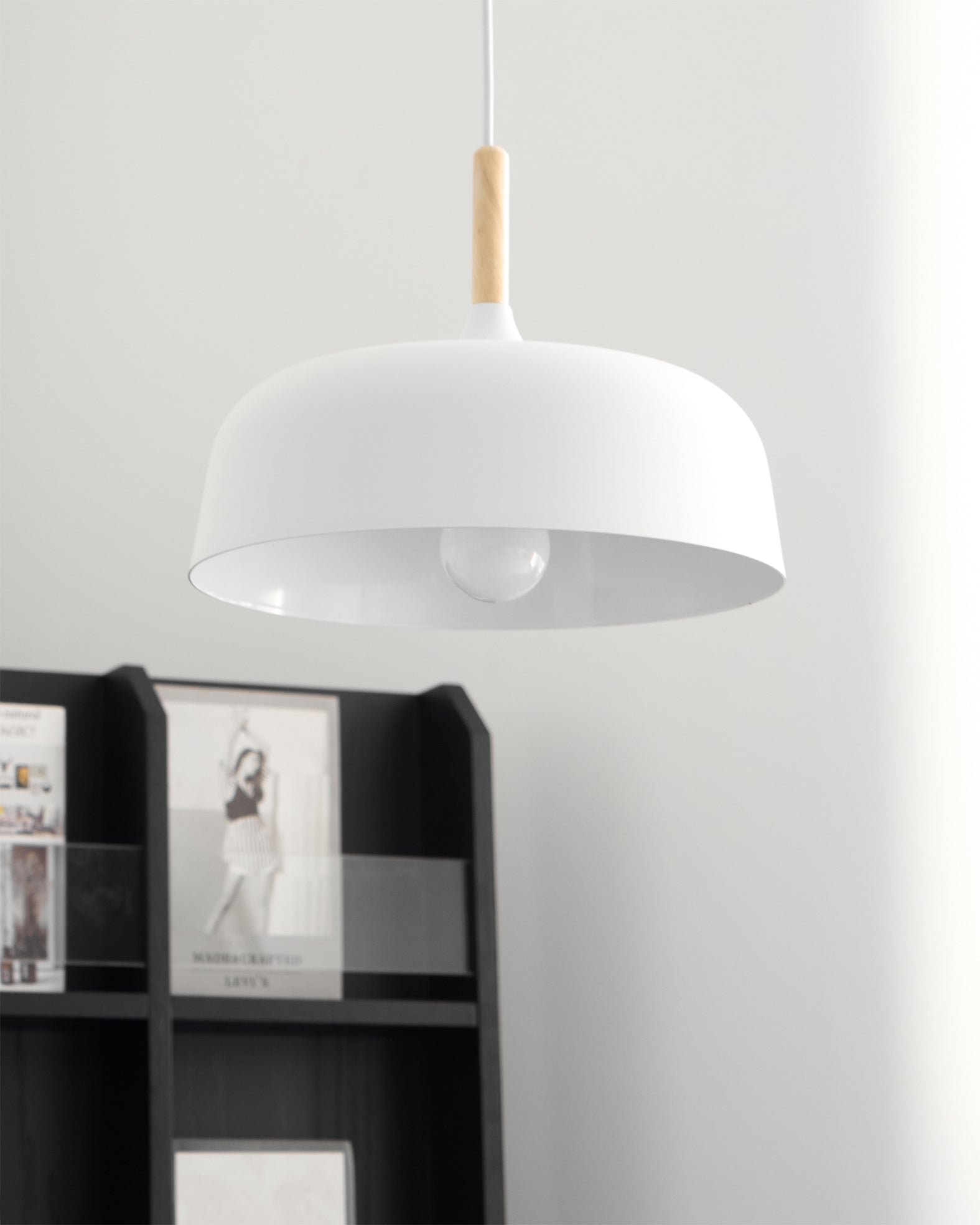 Lustra Pendant Lamp White Shade Wood-Neutral Decor