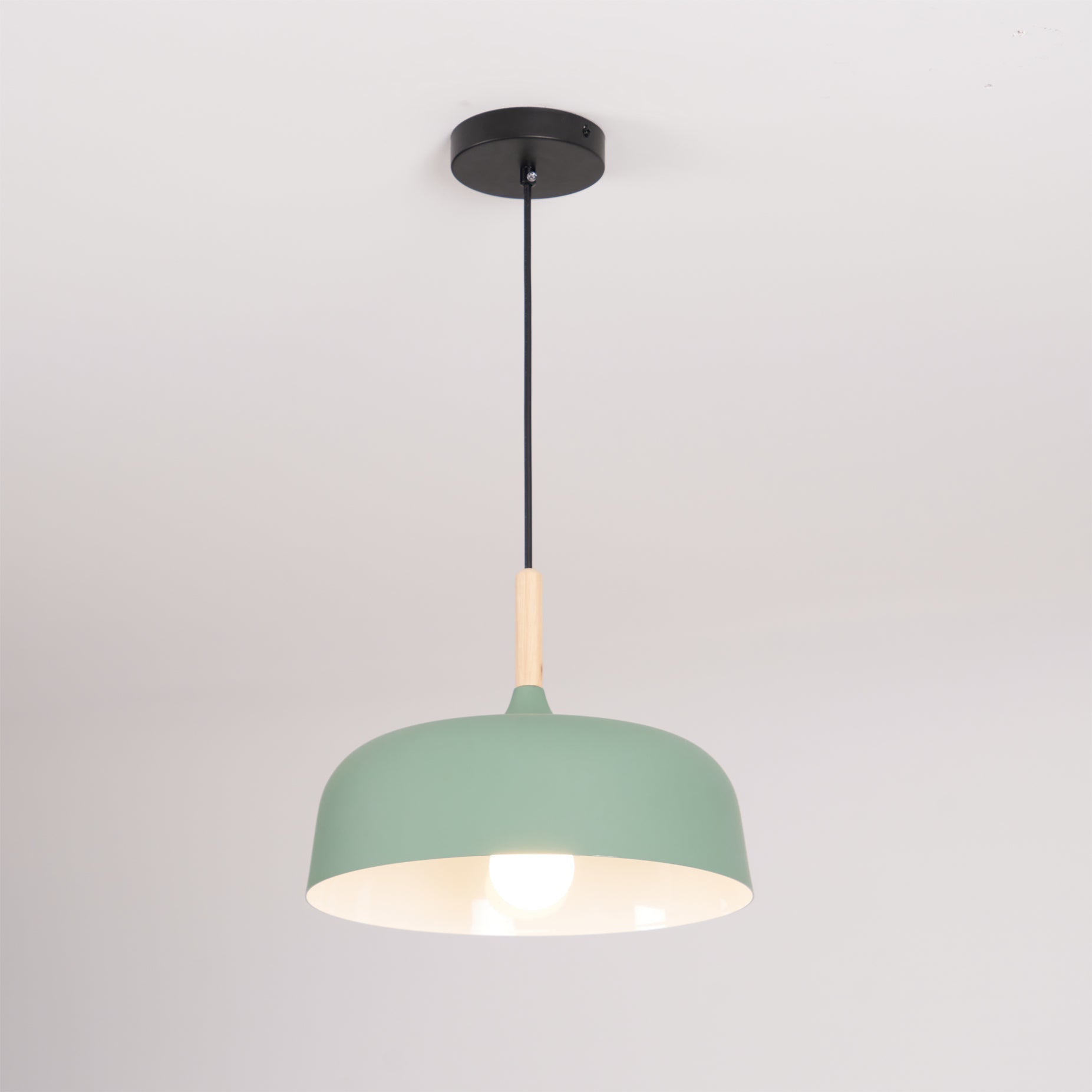 Lustra Pendant Lamp White Shade Wood-Neutral Decor