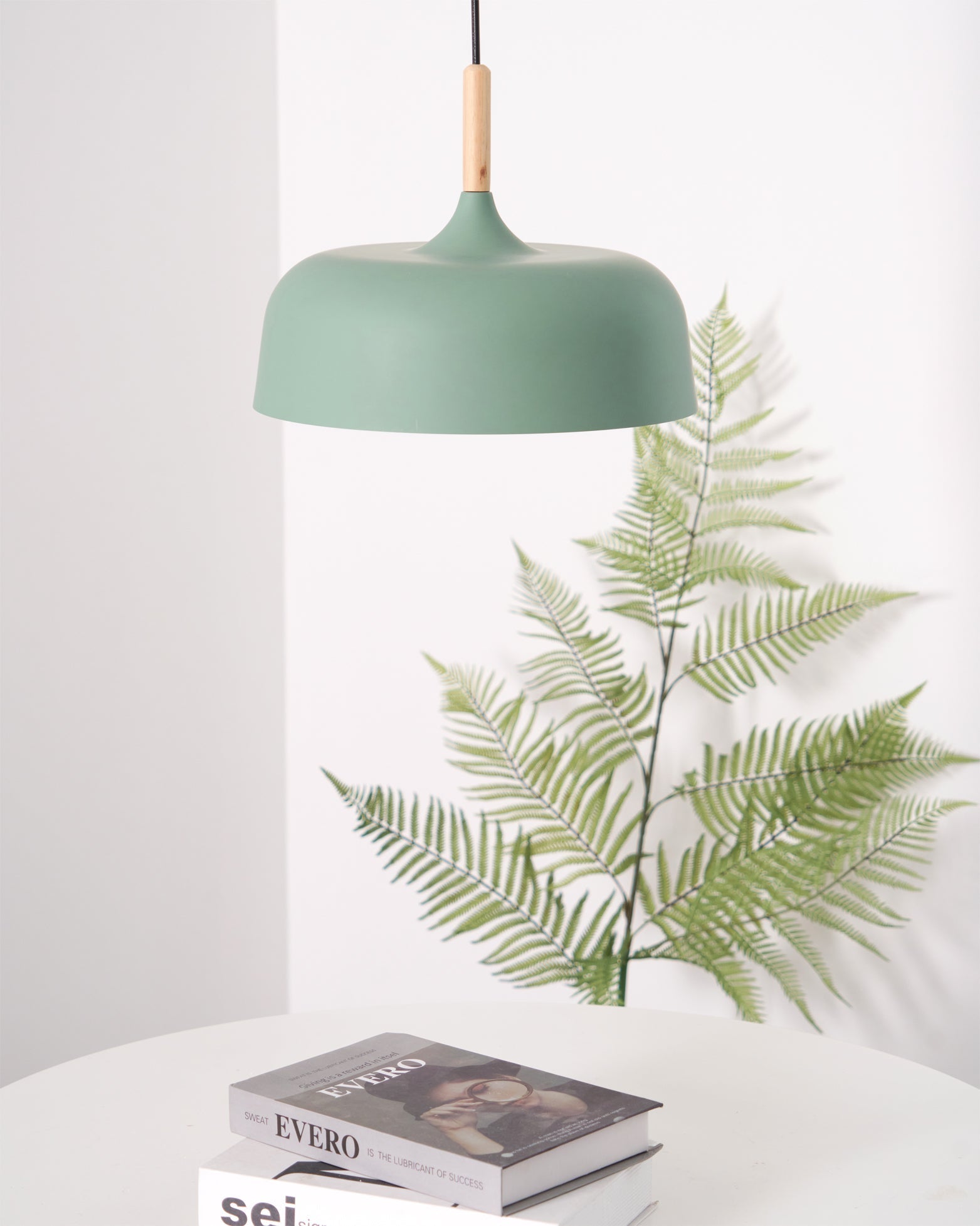 Lustra Pendant Lamp White Shade Wood-Neutral Decor