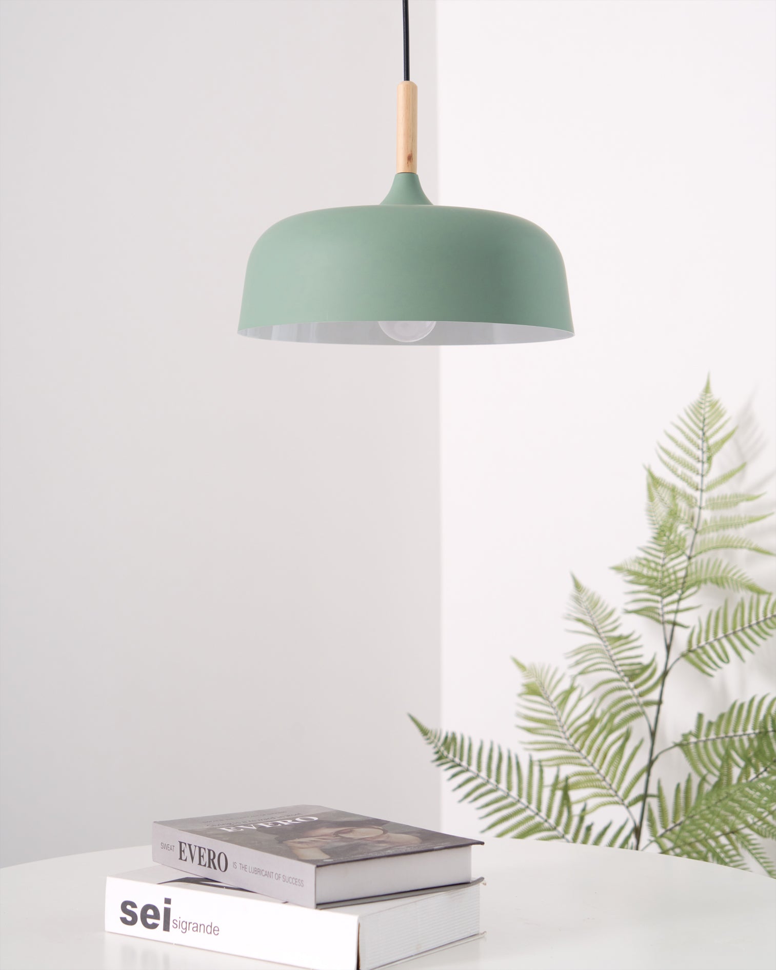 Lustra Pendant Lamp White Shade Wood-Neutral Decor