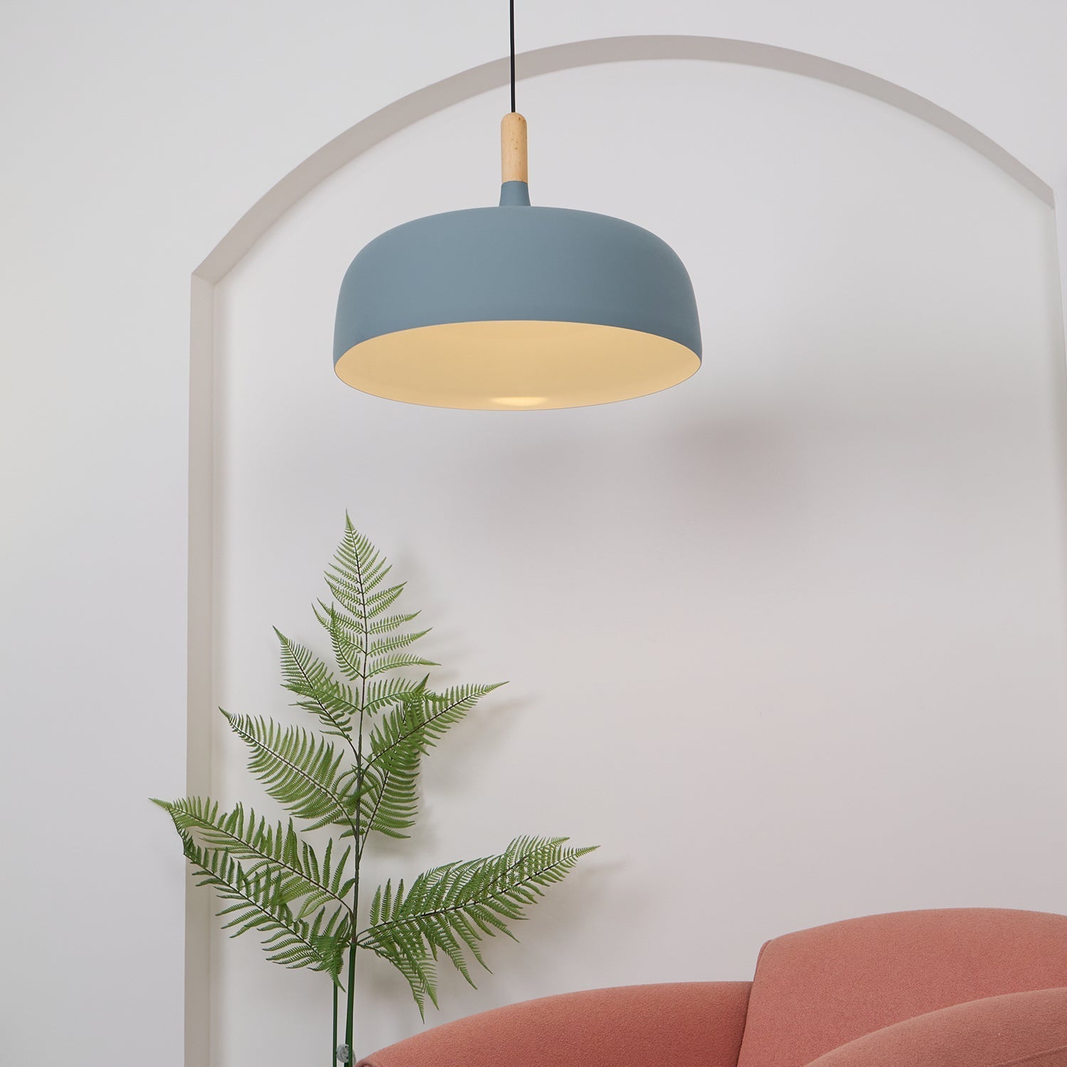 Lustra Pendant Lamp White Shade Wood-Neutral Decor