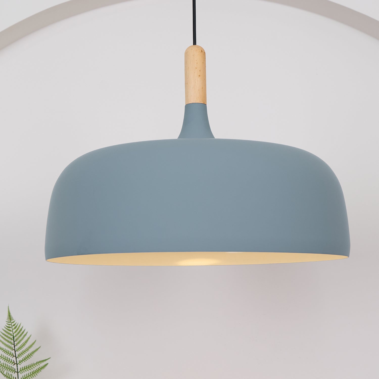 Lustra Pendant Lamp White Shade Wood-Neutral Decor