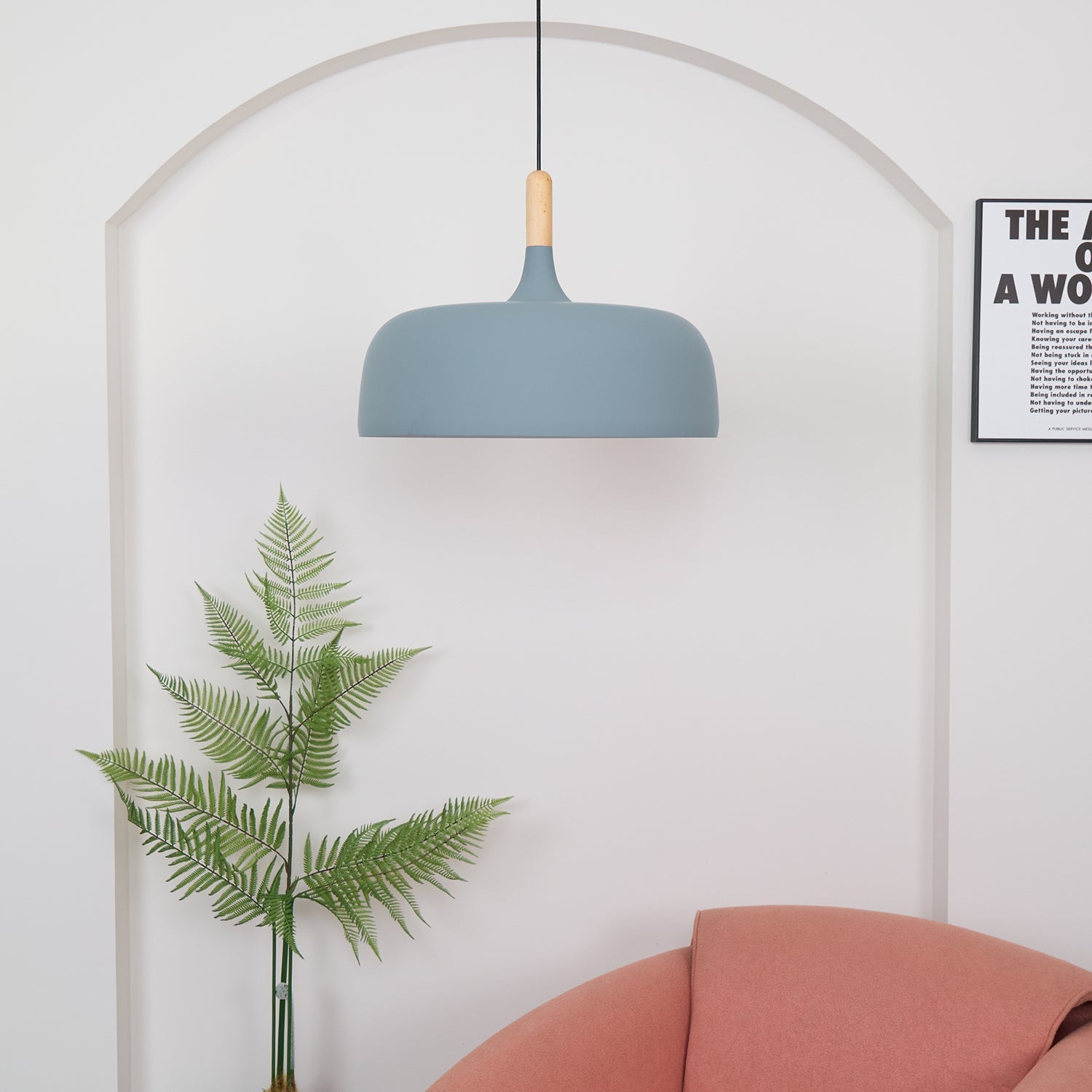 Lustra Pendant Lamp White Shade Wood-Neutral Decor