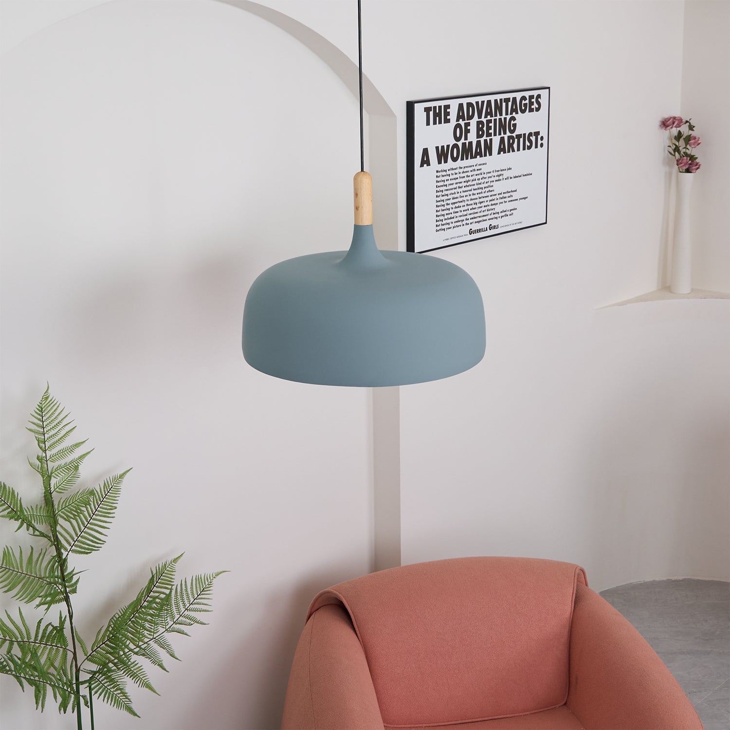Lustra Pendant Lamp White Shade Wood-Neutral Decor