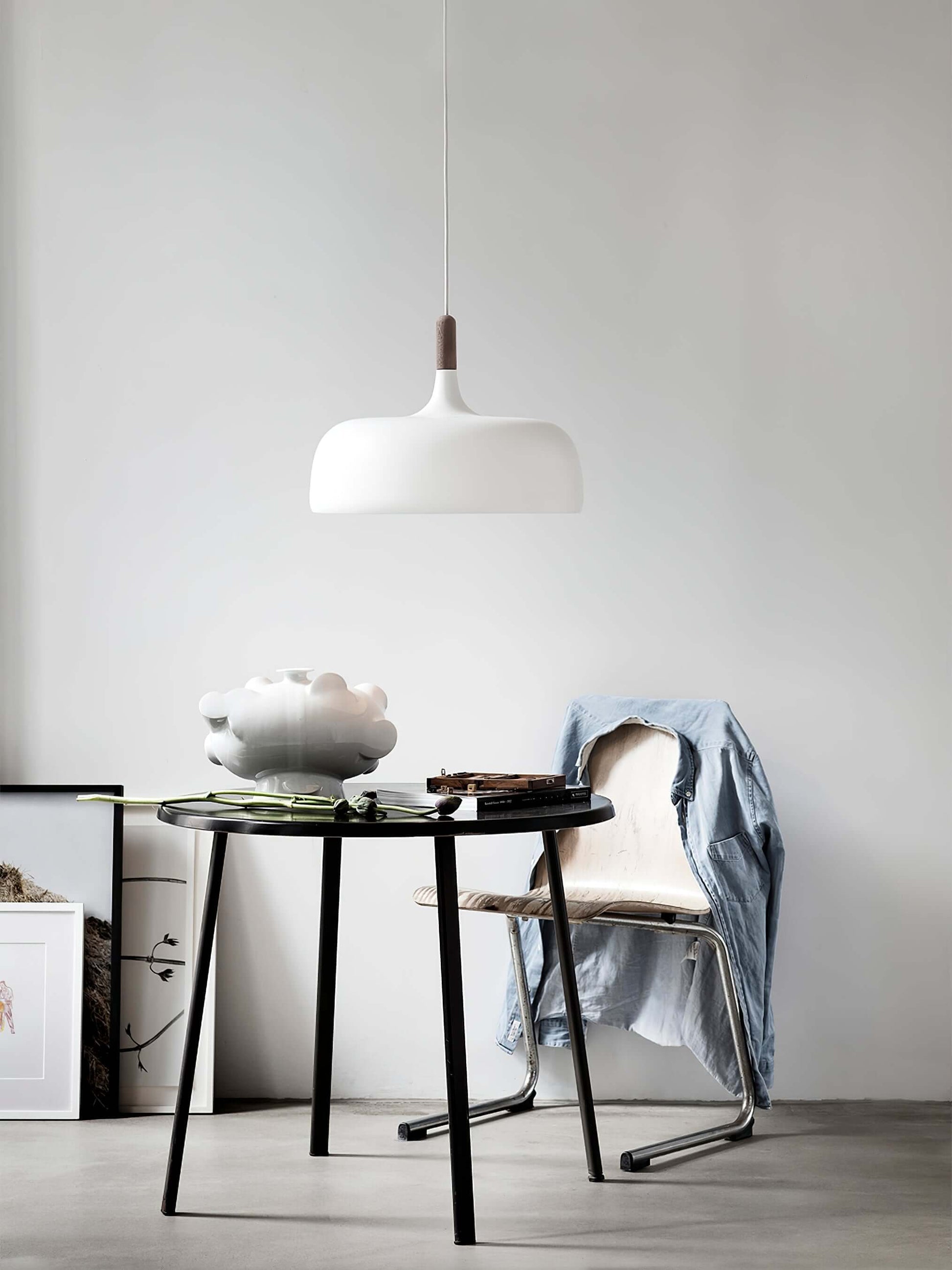 Lustra Pendant Lamp White Shade Wood-Neutral Decor