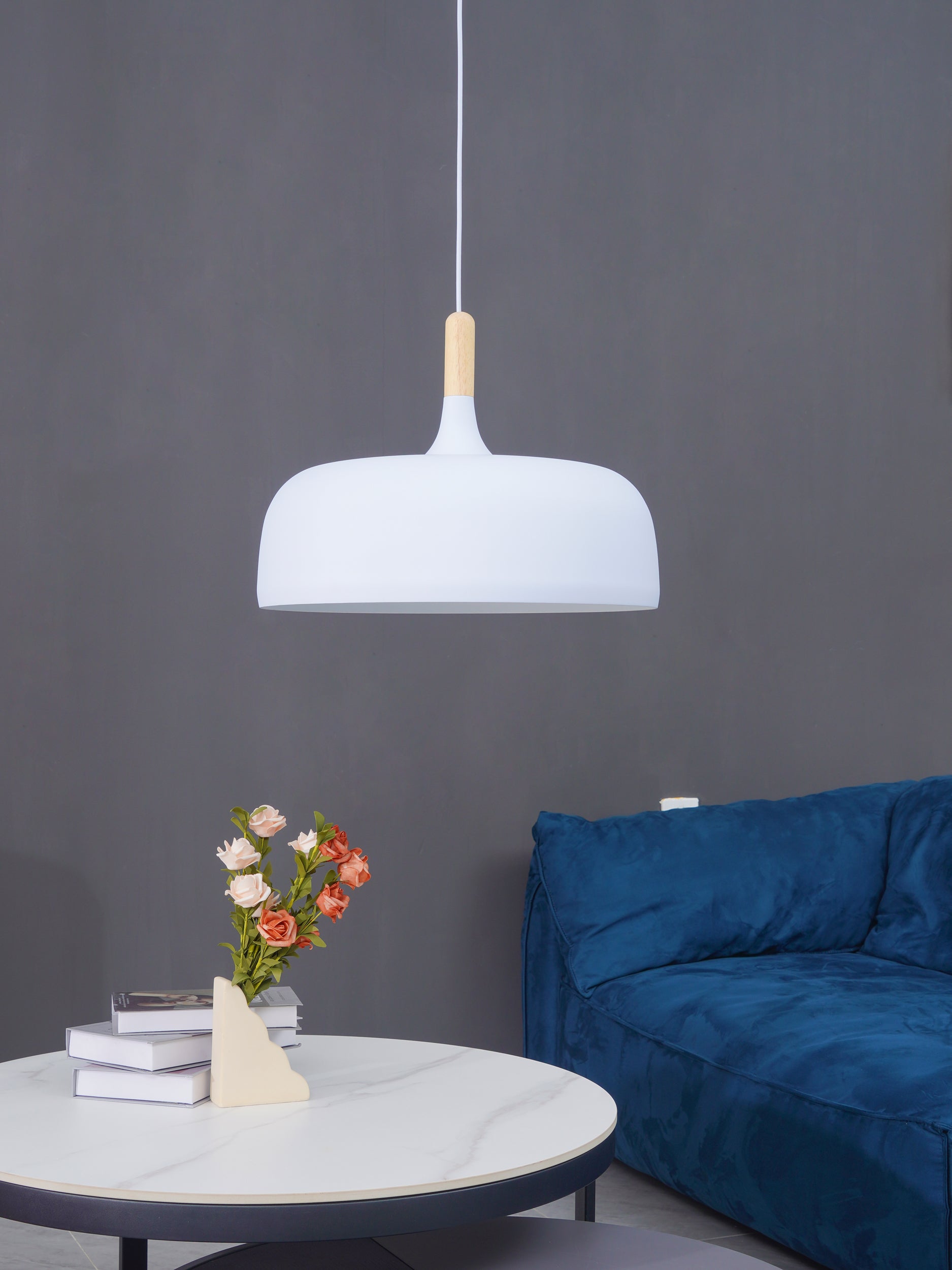 Lustra Pendant Lamp White Shade Wood-Neutral Decor