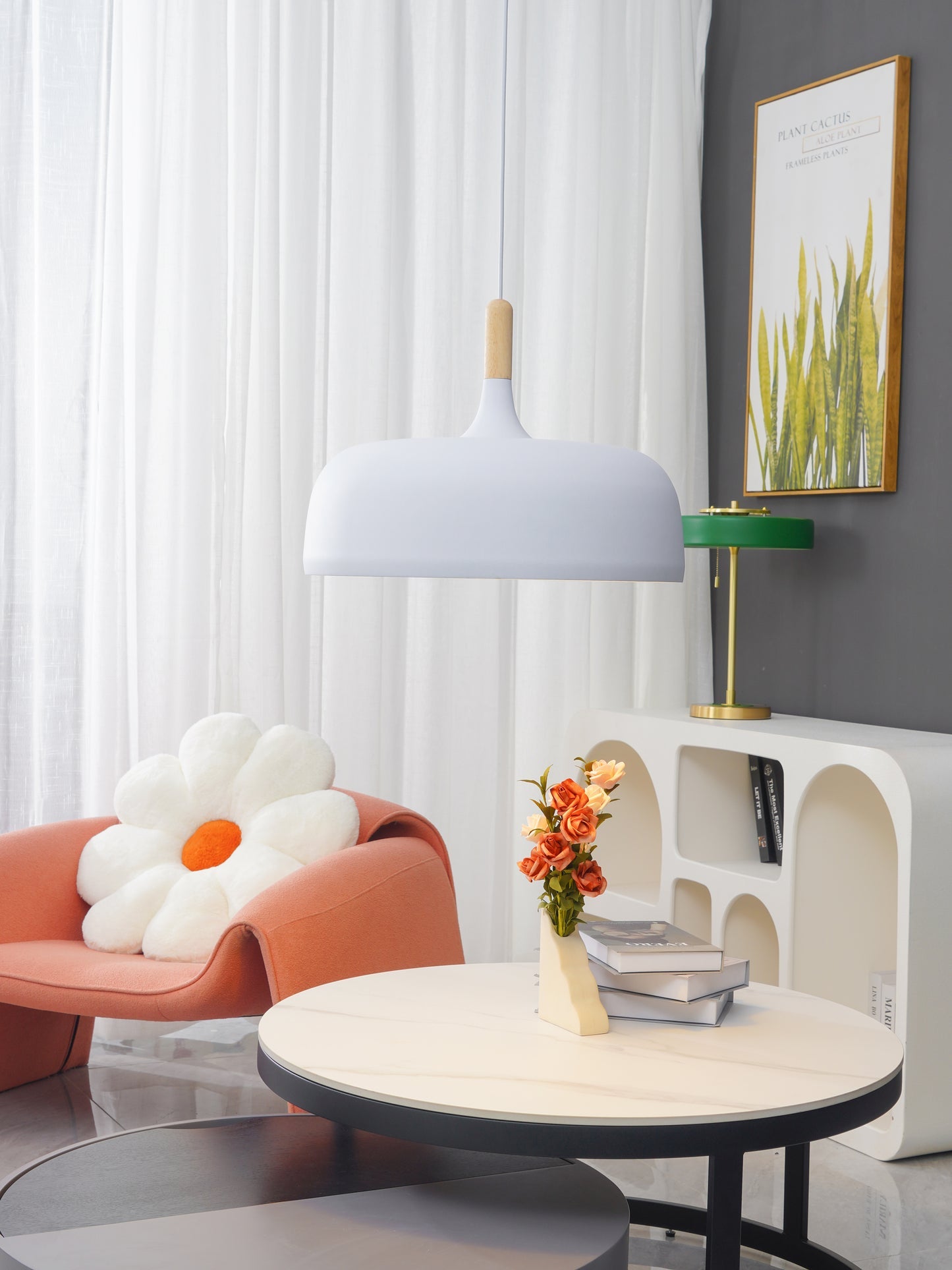 Lustra Pendant Lamp White Shade Wood-Neutral Decor