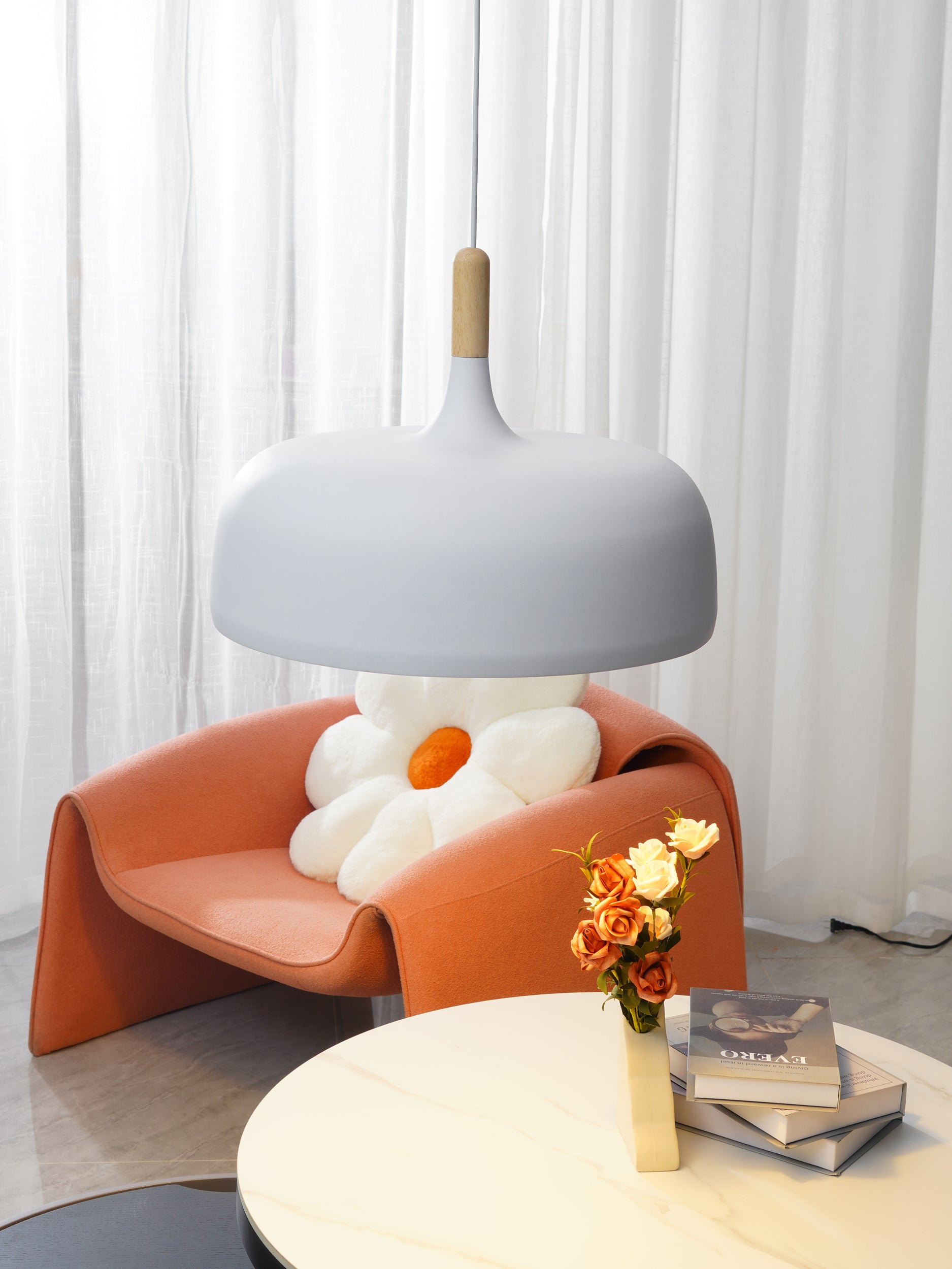 Lustra Pendant Lamp White Shade Wood-Neutral Decor