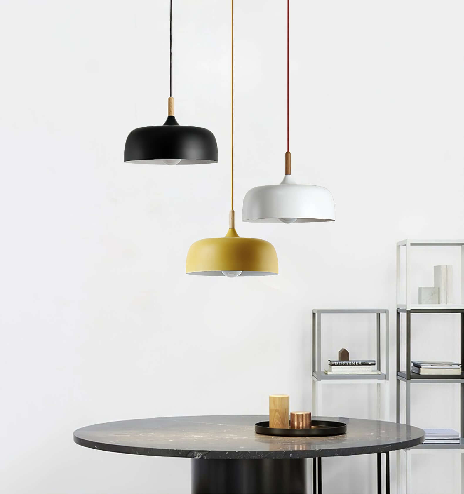 Lustra Pendant Lamp White Shade Wood-Neutral Decor