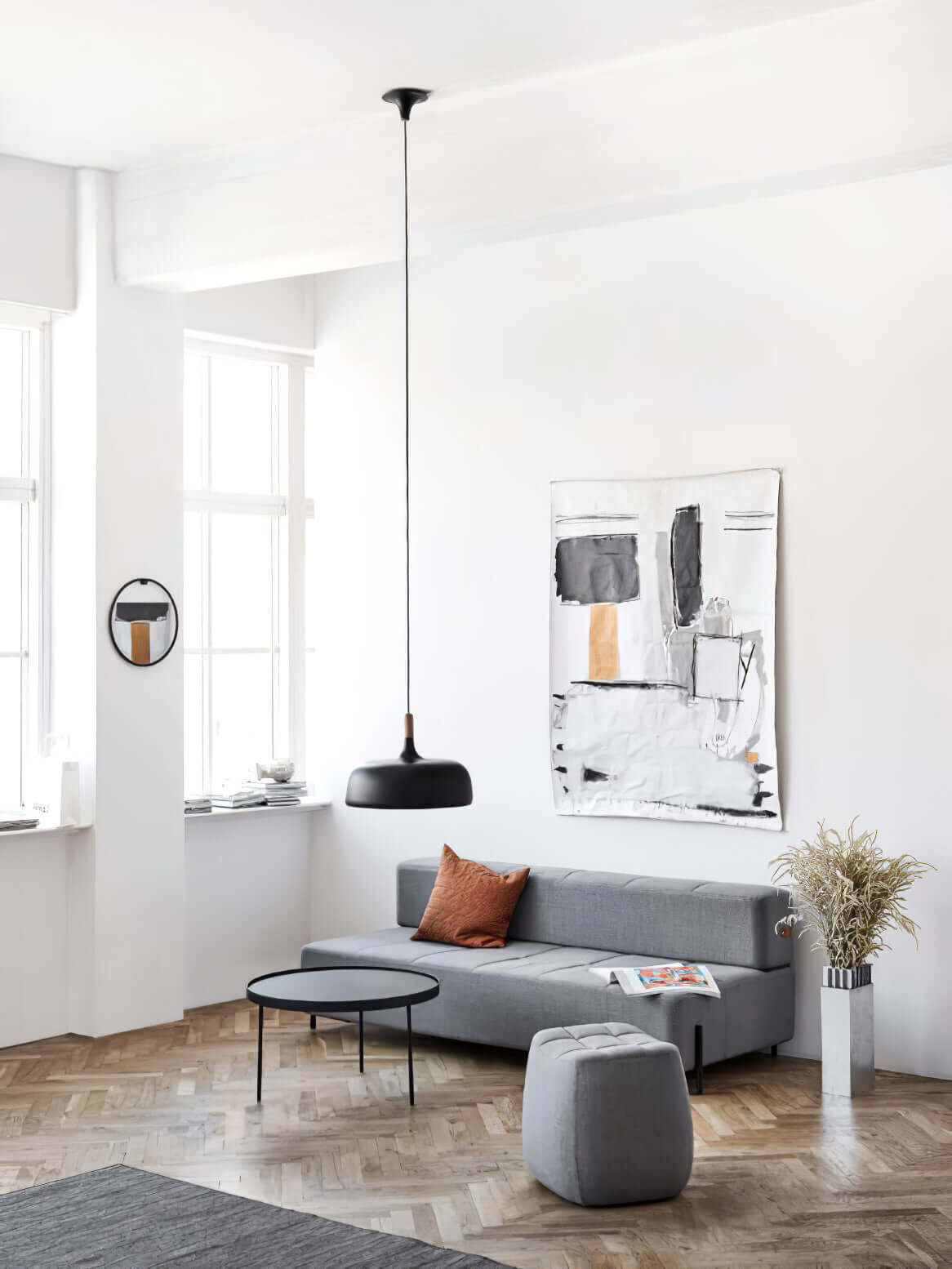 Lustra Pendant Lamp White Shade Wood-Neutral Decor