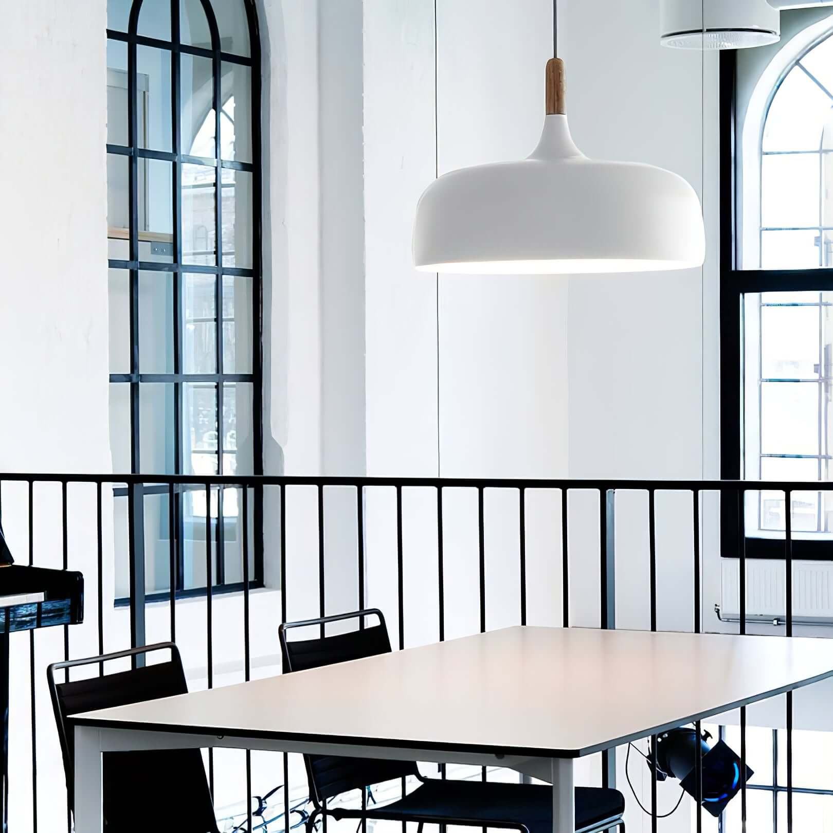 Lustra Pendant Lamp White Shade Wood-Neutral Decor