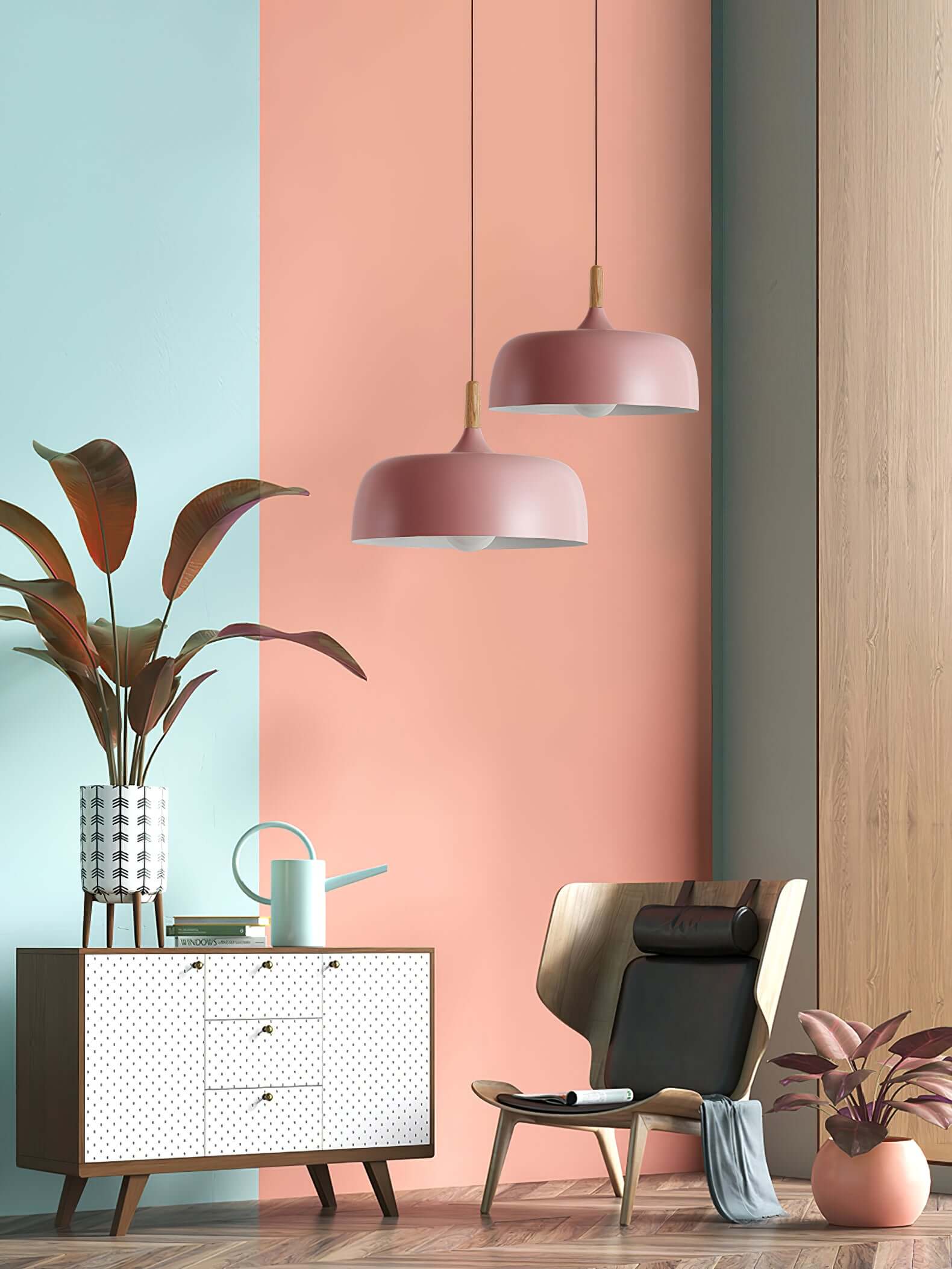 Lustra Pendant Lamp White Shade Wood-Neutral Decor