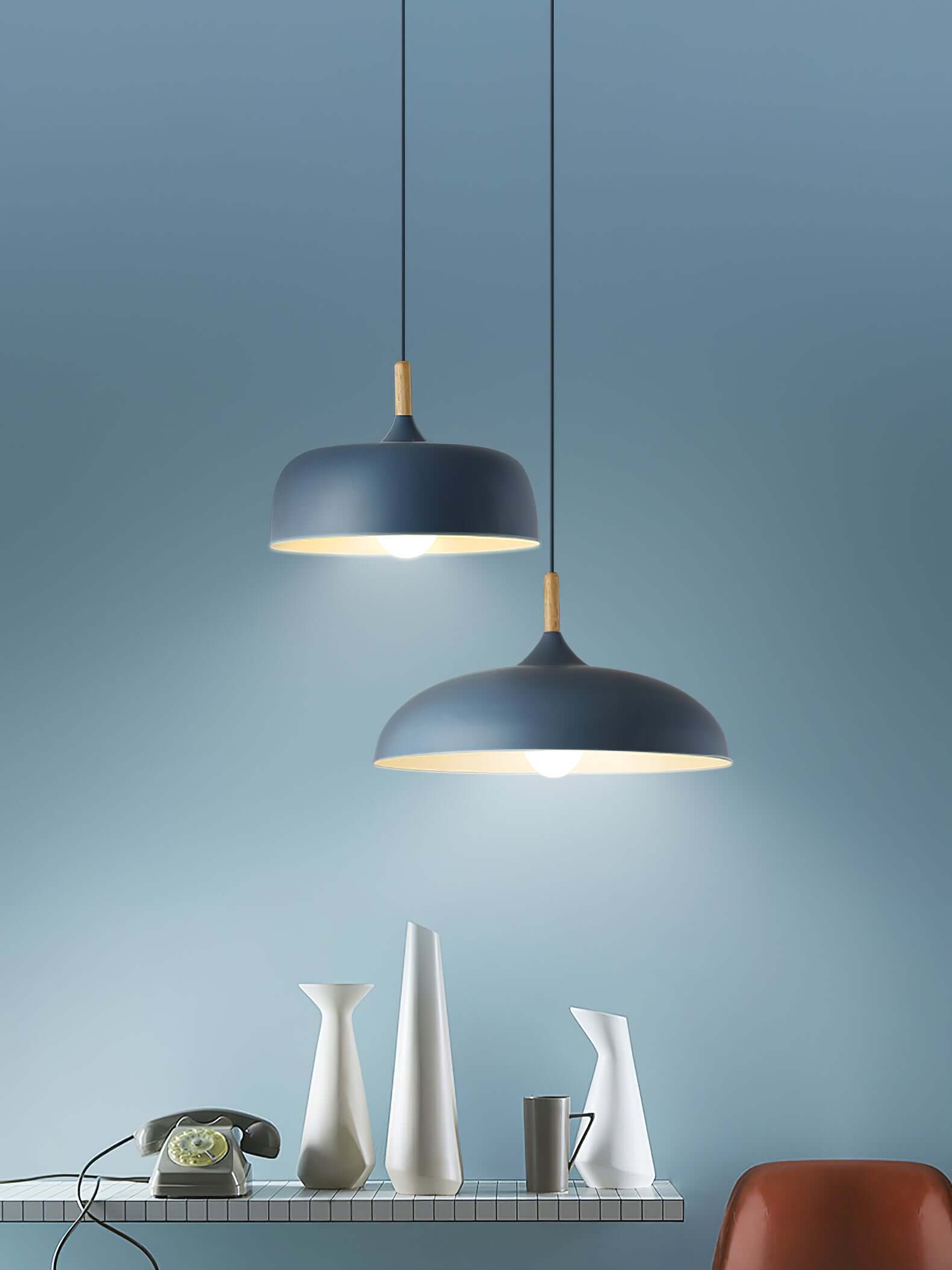 Lustra Pendant Lamp White Shade Wood-Neutral Decor