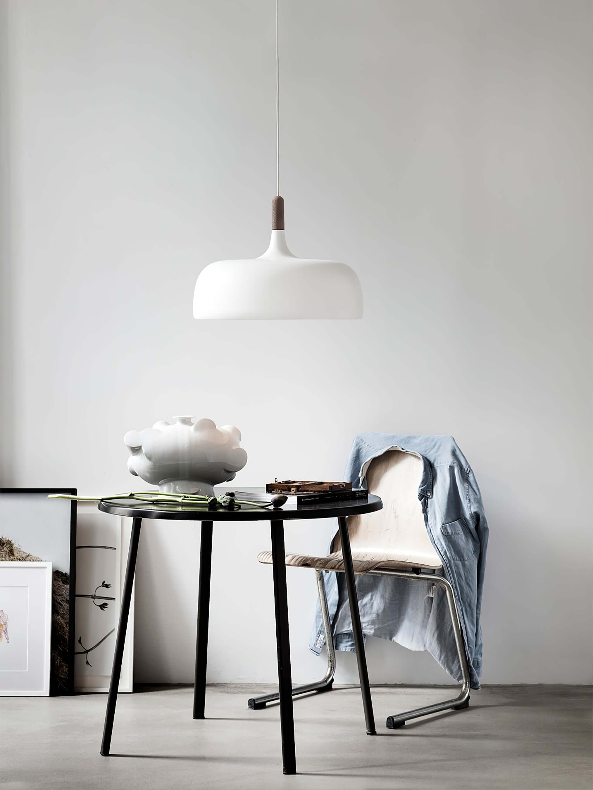 Lustra Pendant Lamp White Shade Wood-Neutral Decor