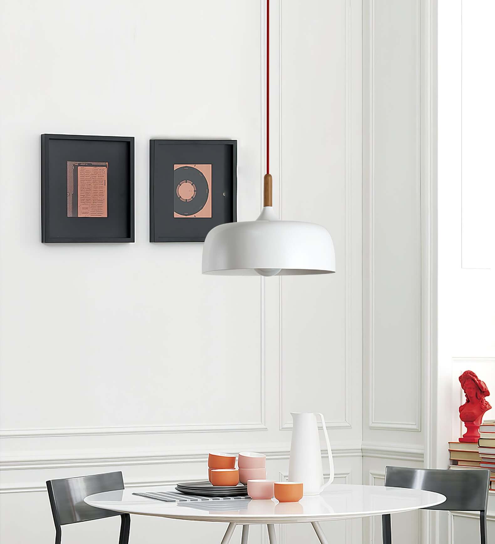 Lustra Pendant Lamp White Shade Wood-Neutral Decor