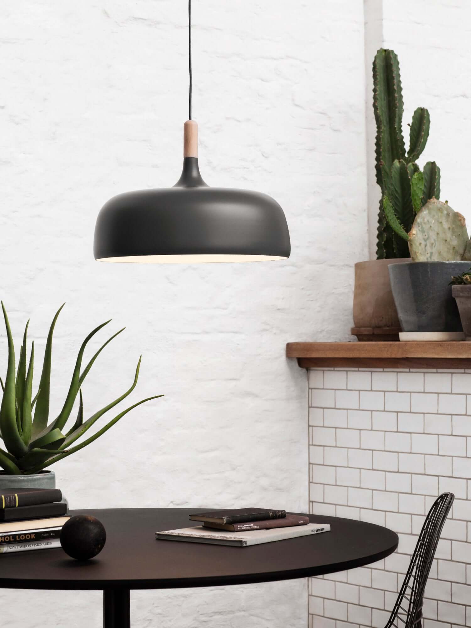 Lustra Pendant Lamp White Shade Wood-Neutral Decor