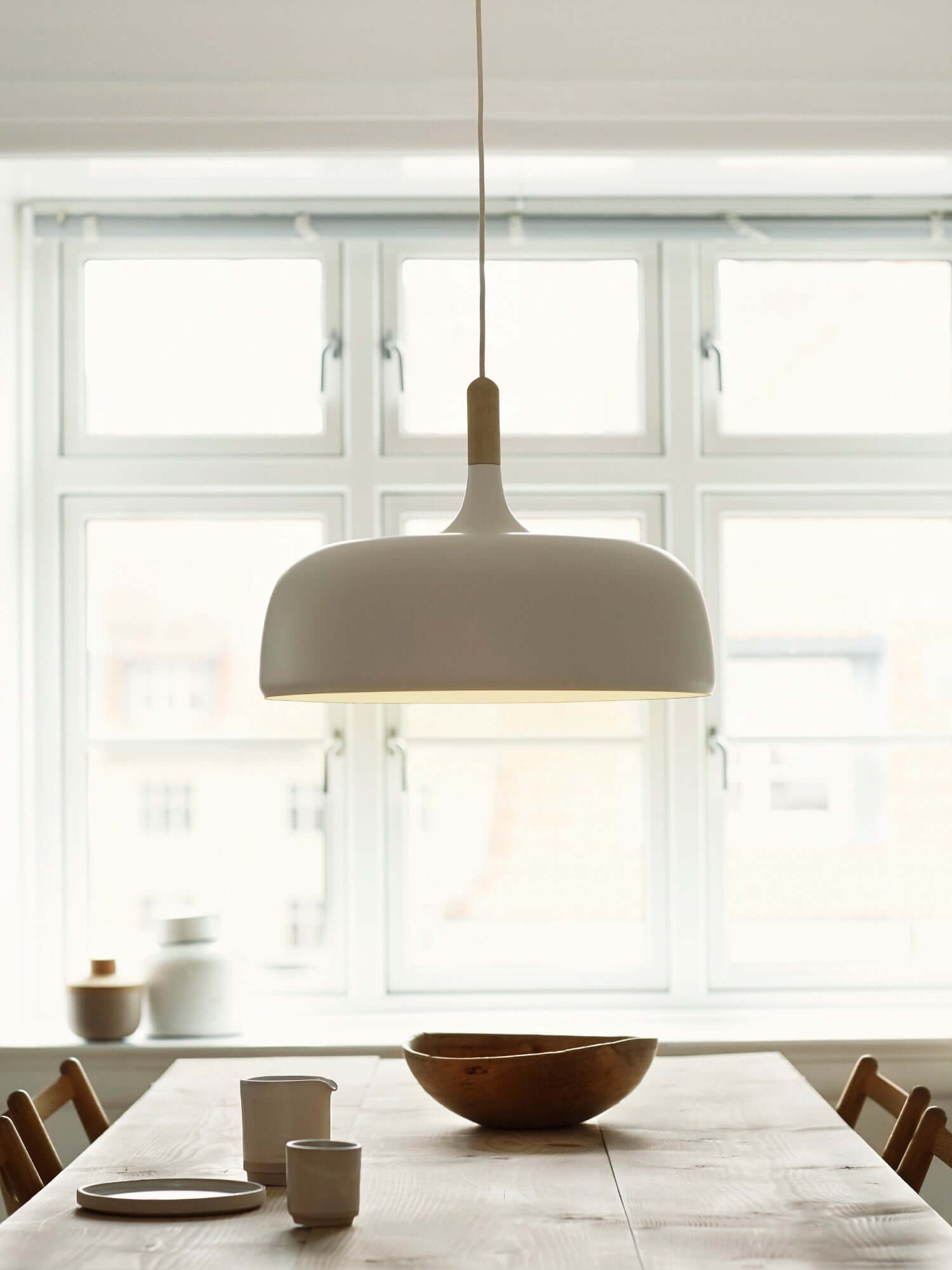 Lustra Pendant Lamp White Shade Wood-Neutral Decor
