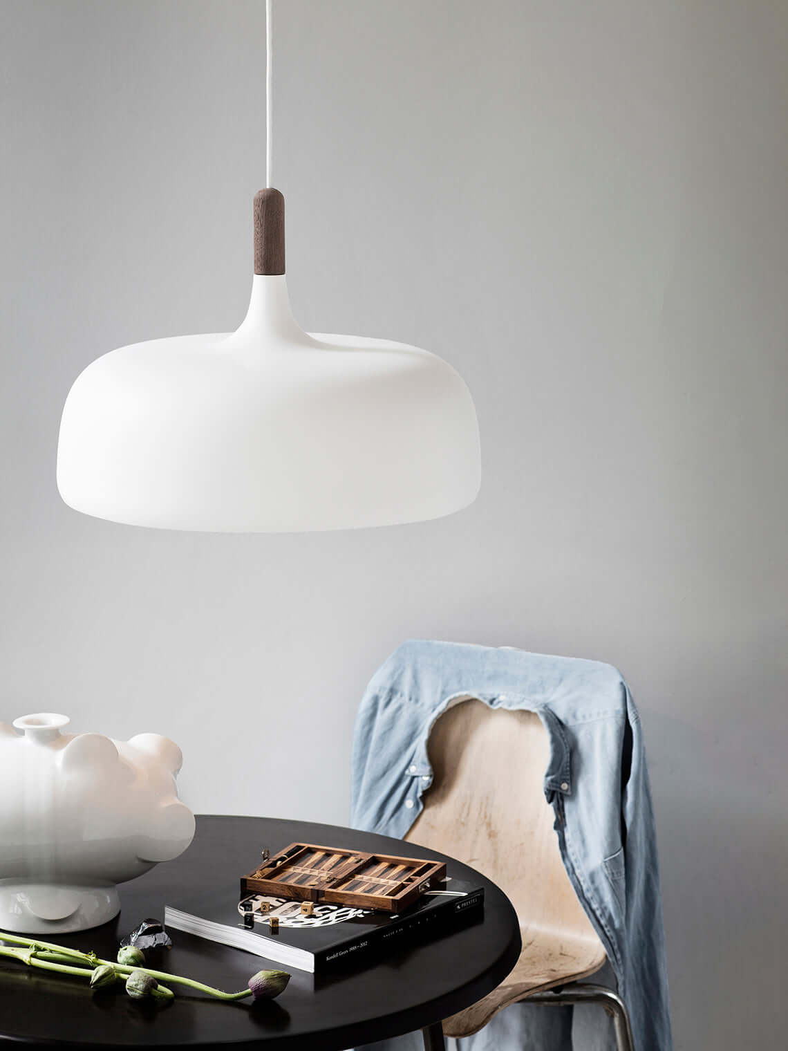 Lustra Pendant Lamp White Shade Wood-Neutral Decor