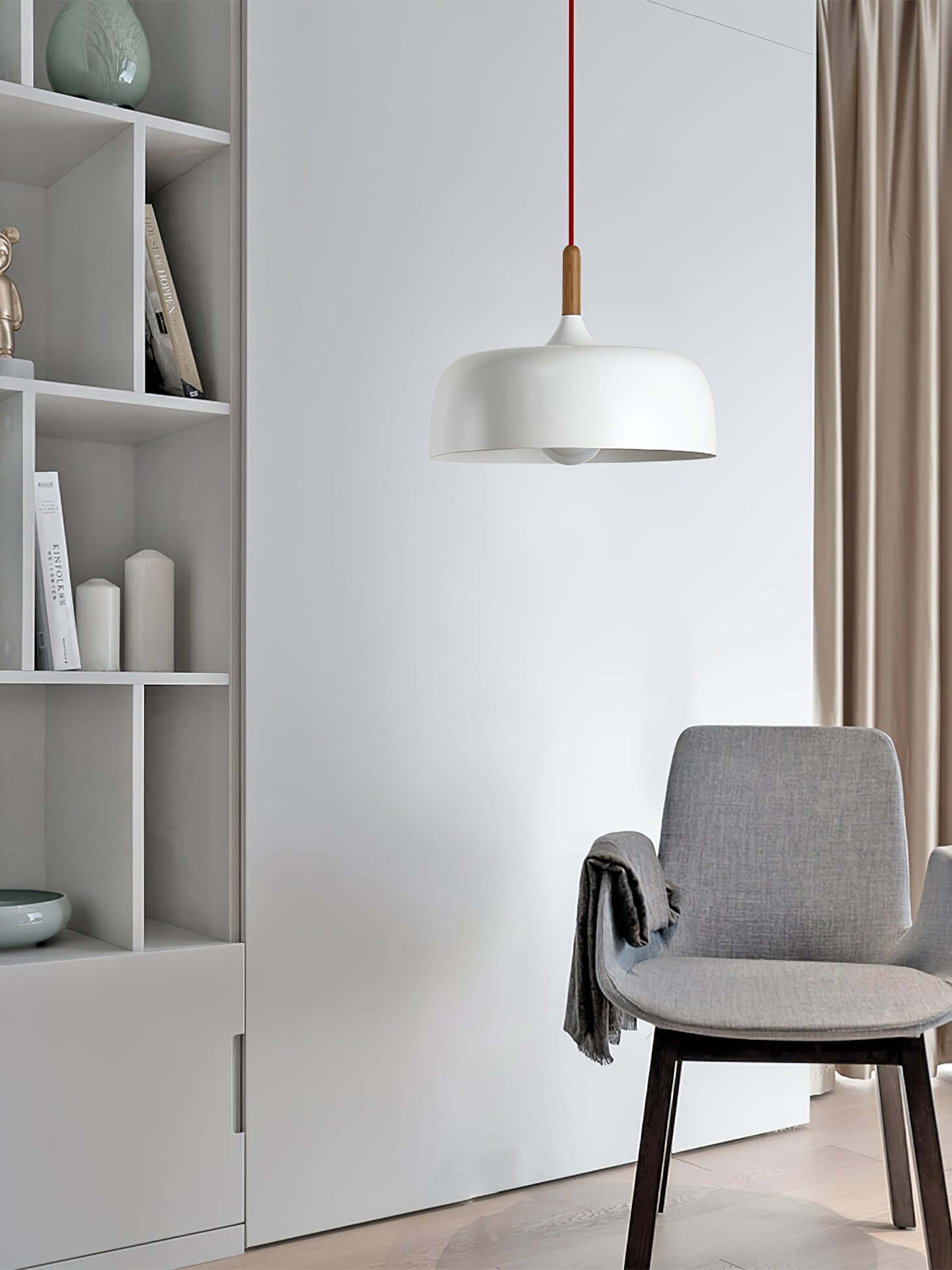 Lustra Pendant Lamp White Shade Wood-Neutral Decor
