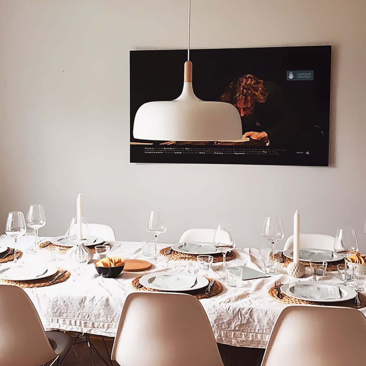 Lustra Pendant Lamp White Shade Wood-Neutral Decor