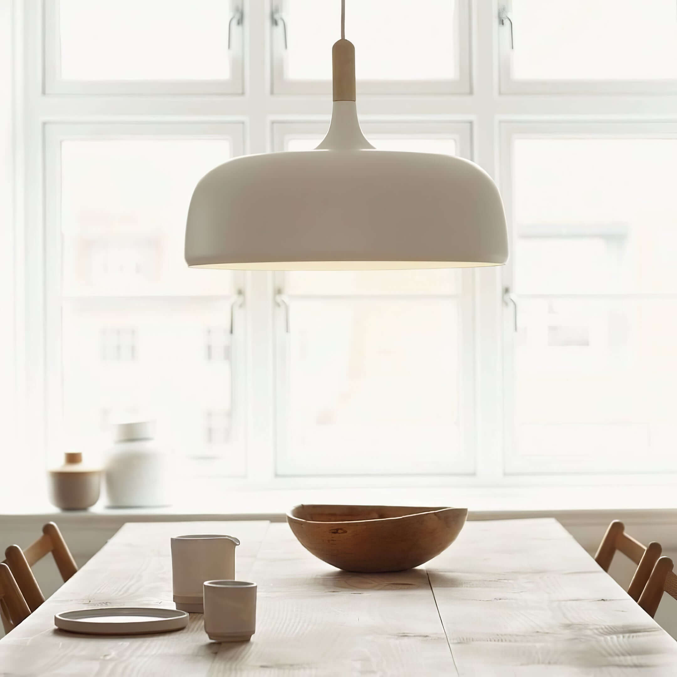 Lustra Pendant Lamp White Shade Wood-Neutral Decor