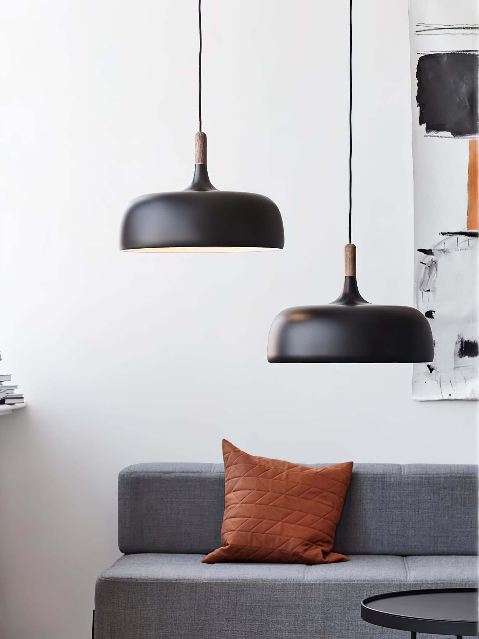 Lustra Pendant Lamp White Shade Wood-Neutral Decor