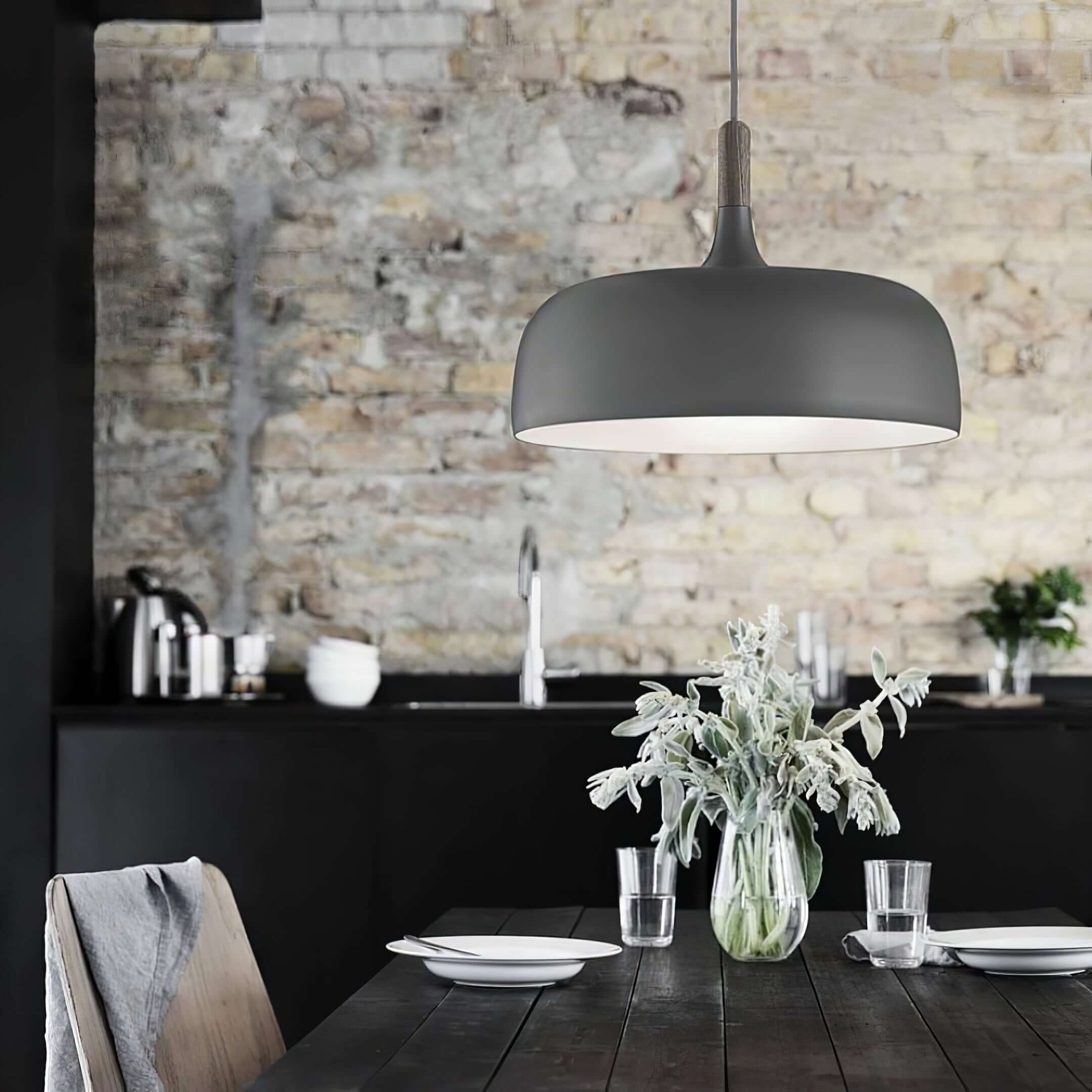 Lustra Pendant Lamp White Shade Wood-Neutral Decor